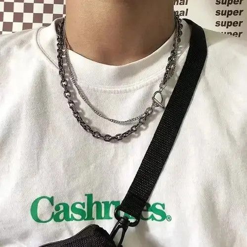 Jewelry × Vintage Fashion Antique Silver Titanium Steel Double Layer Chain Size ONE SIZE - 1 Thumbnail
