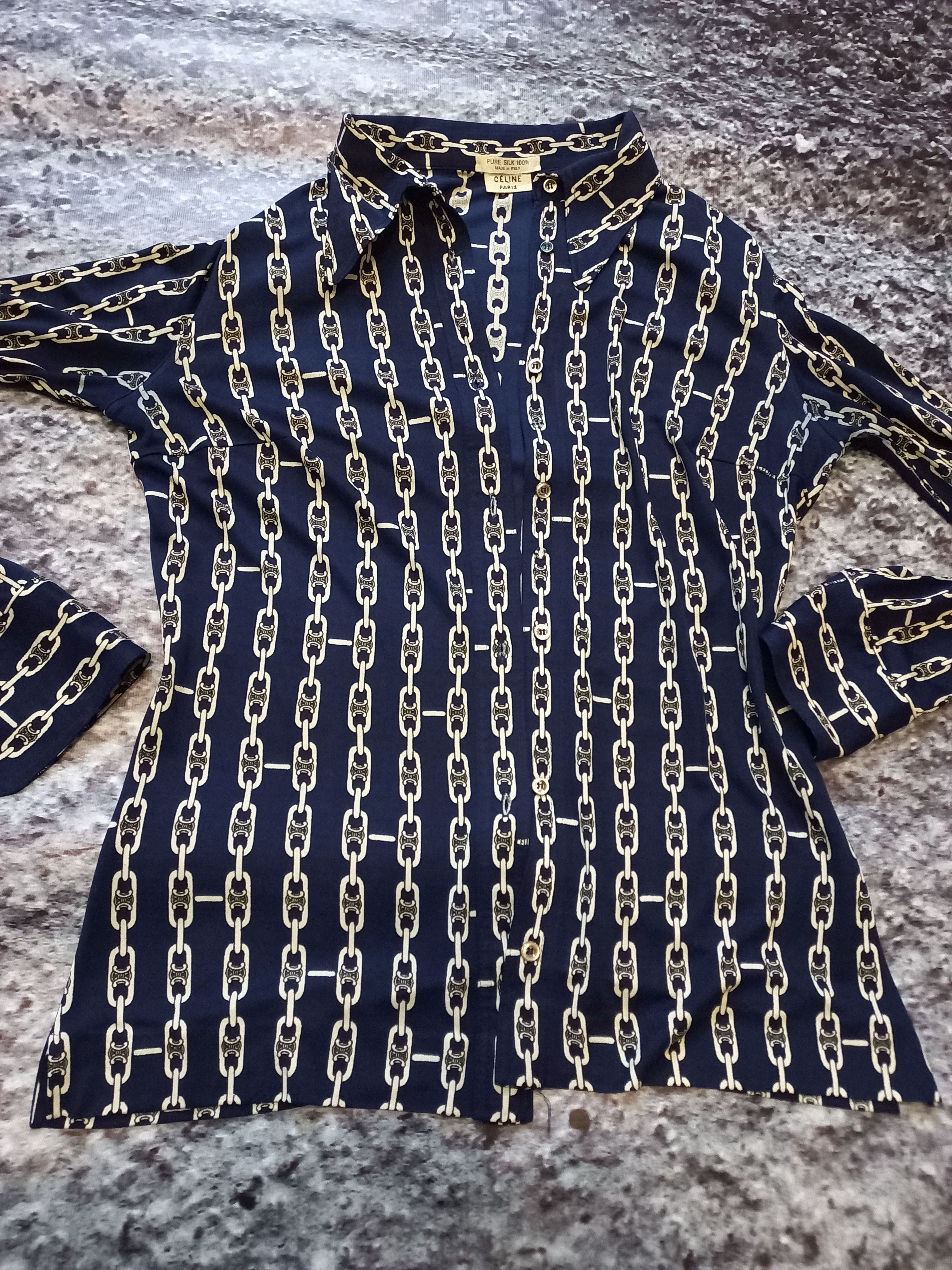 Celine × Vintage Shirt Celine Blue Womens, Pure Shilk 100 Size L / US 10 / IT 46 - 14 Thumbnail
