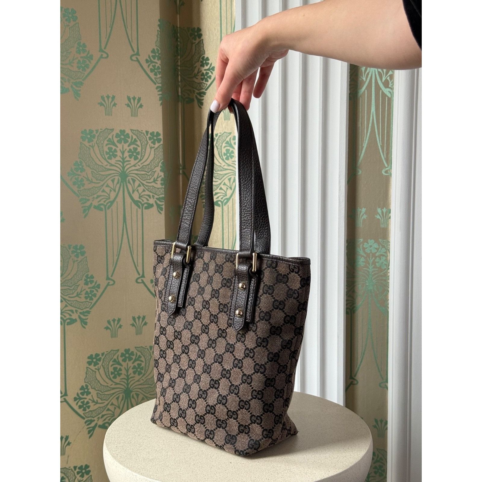 Gucci Gucci Monogram GG Jaquard Canvas Grey Brown Small Tote Hand Size ONE SIZE - 2 Thumbnail