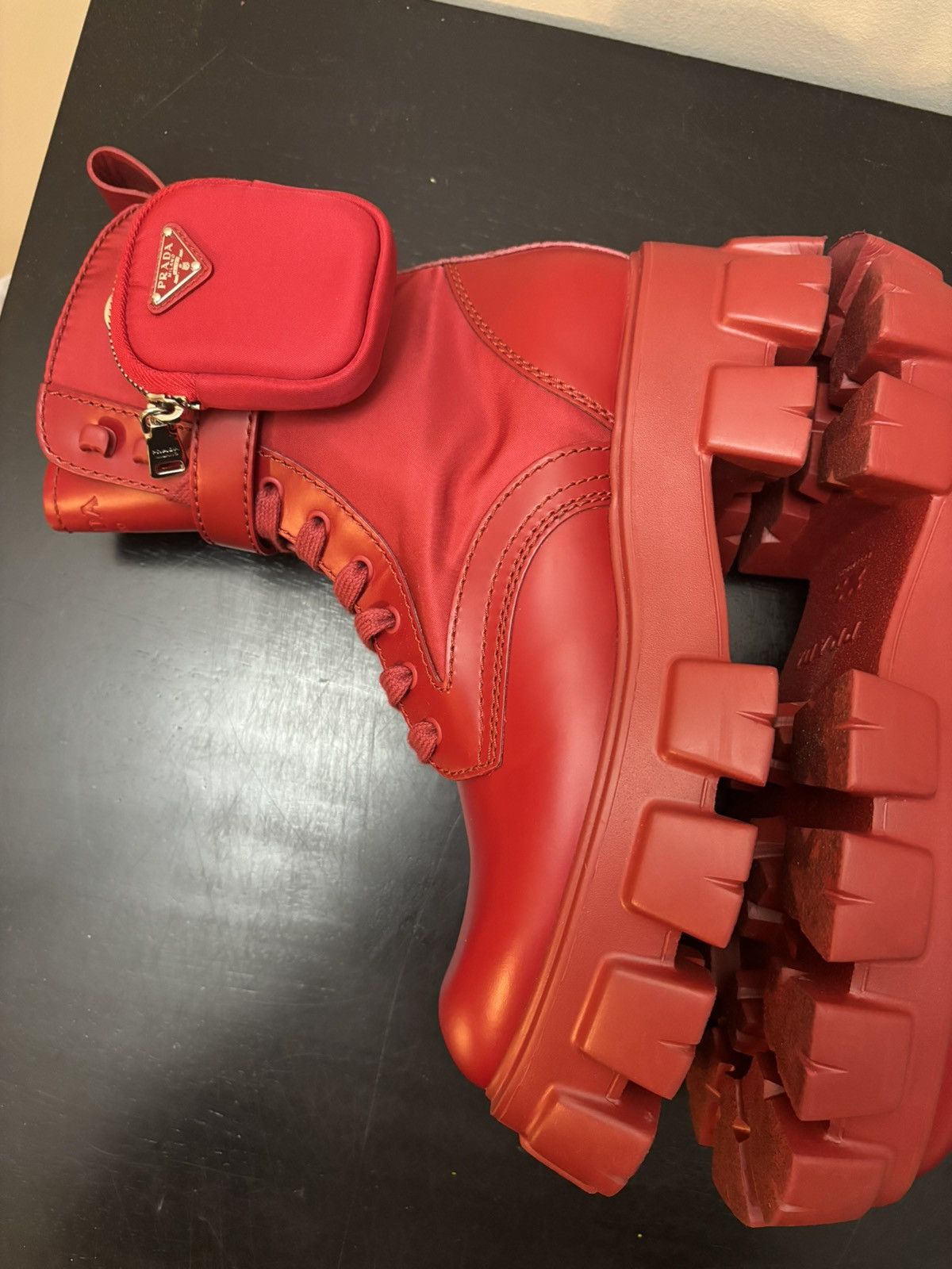 Prada Prada Re Nylon Monolith Pouch Combat Boots Red Size US 9.5 / EU 42-43 - 5 Thumbnail