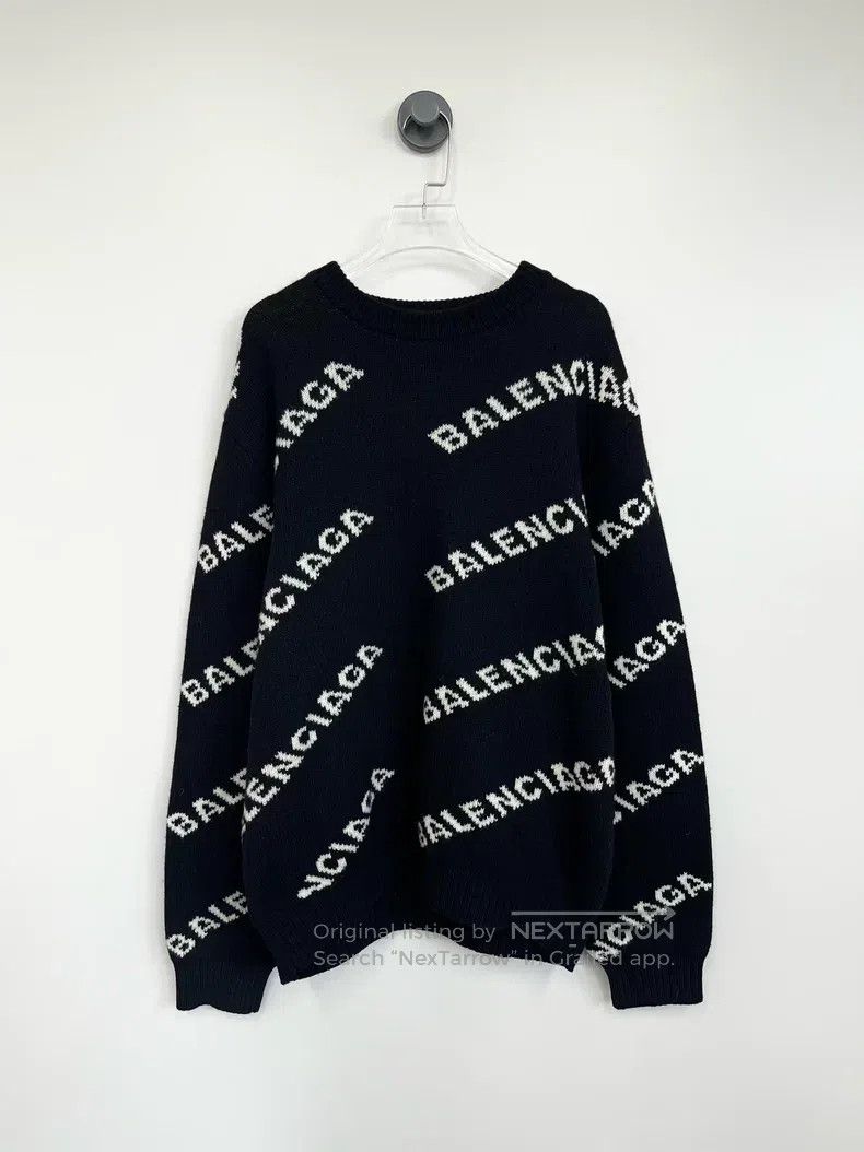 Balenciaga Balenciaga Black Knit Sweater with Full Logo Print Size US L / EU 52-54 / 3 - 1 Thumbnail