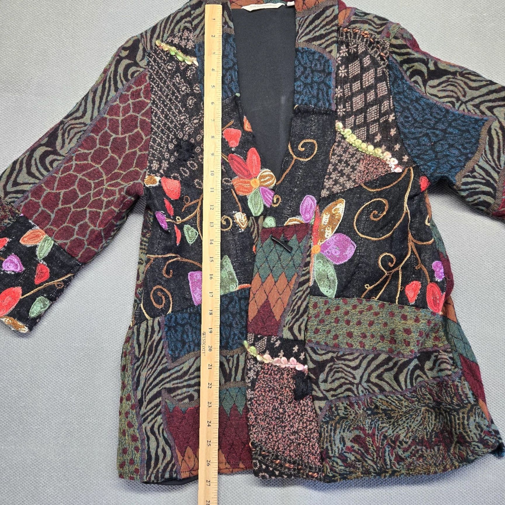 Soft Surroundings Soft Surroundings Jacket Womens PM Black Floral Tweed Kimono Embroidered Lined Size M / US 6-8 / IT 42-44 - 6 Thumbnail
