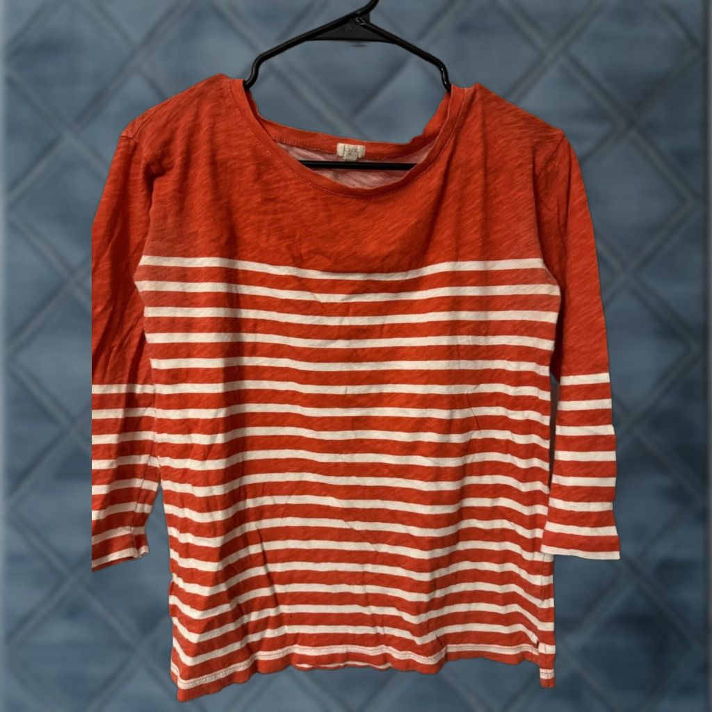 J.Crew J. Crew Womens Orange White 3/4 Sleeve Scoop Neck Striped T-Shirt XS Size XS / US 0-2 / IT 36-38 - 1 Thumbnail