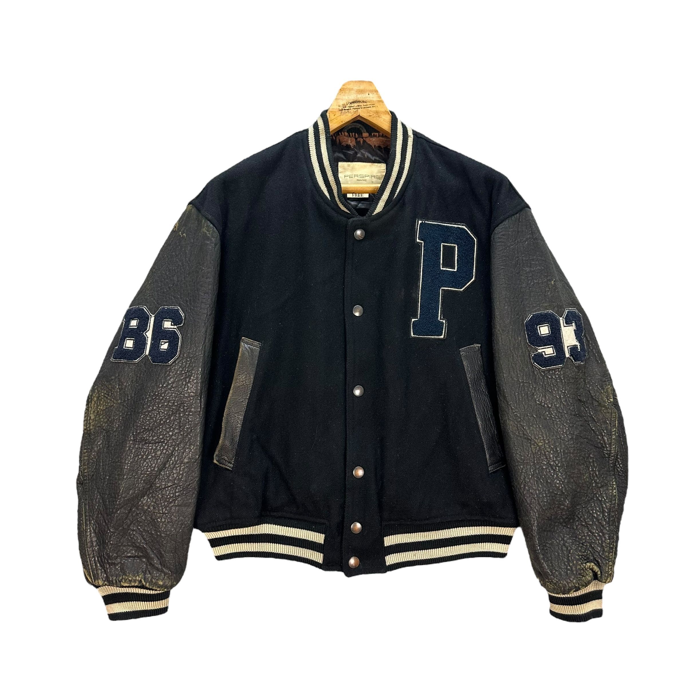 Other TRASHED🔥 PERSPIRE HOMME WOOL LEATHER VARSITY #8921-039 Size US L / EU 52-54 / 3 - 3 Thumbnail