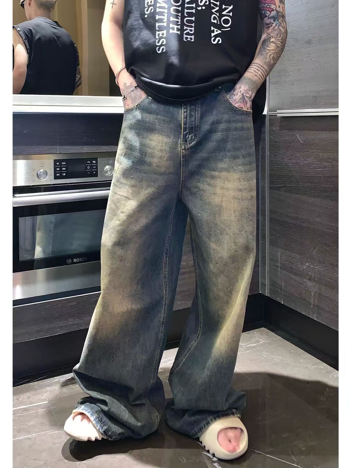 Japanese Brand × Jean Men's washed distressed wide-leg jeans Size US 32 / EU 48 - 3 Thumbnail