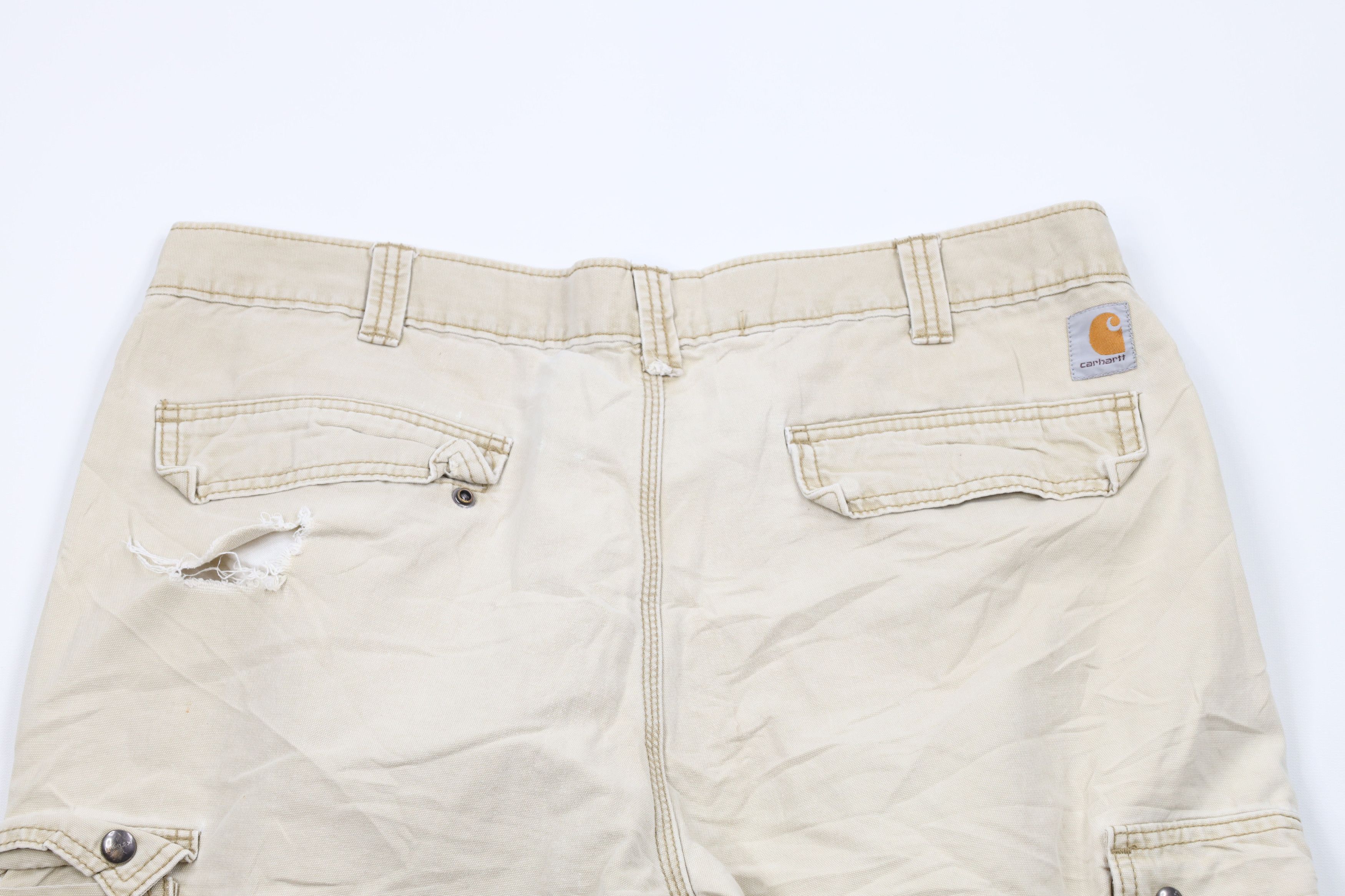 Carhartt × Vintage Vintage Carhartt Spell Distressed Wide Leg Cargo Pants Beige Size 38 - 9 Thumbnail