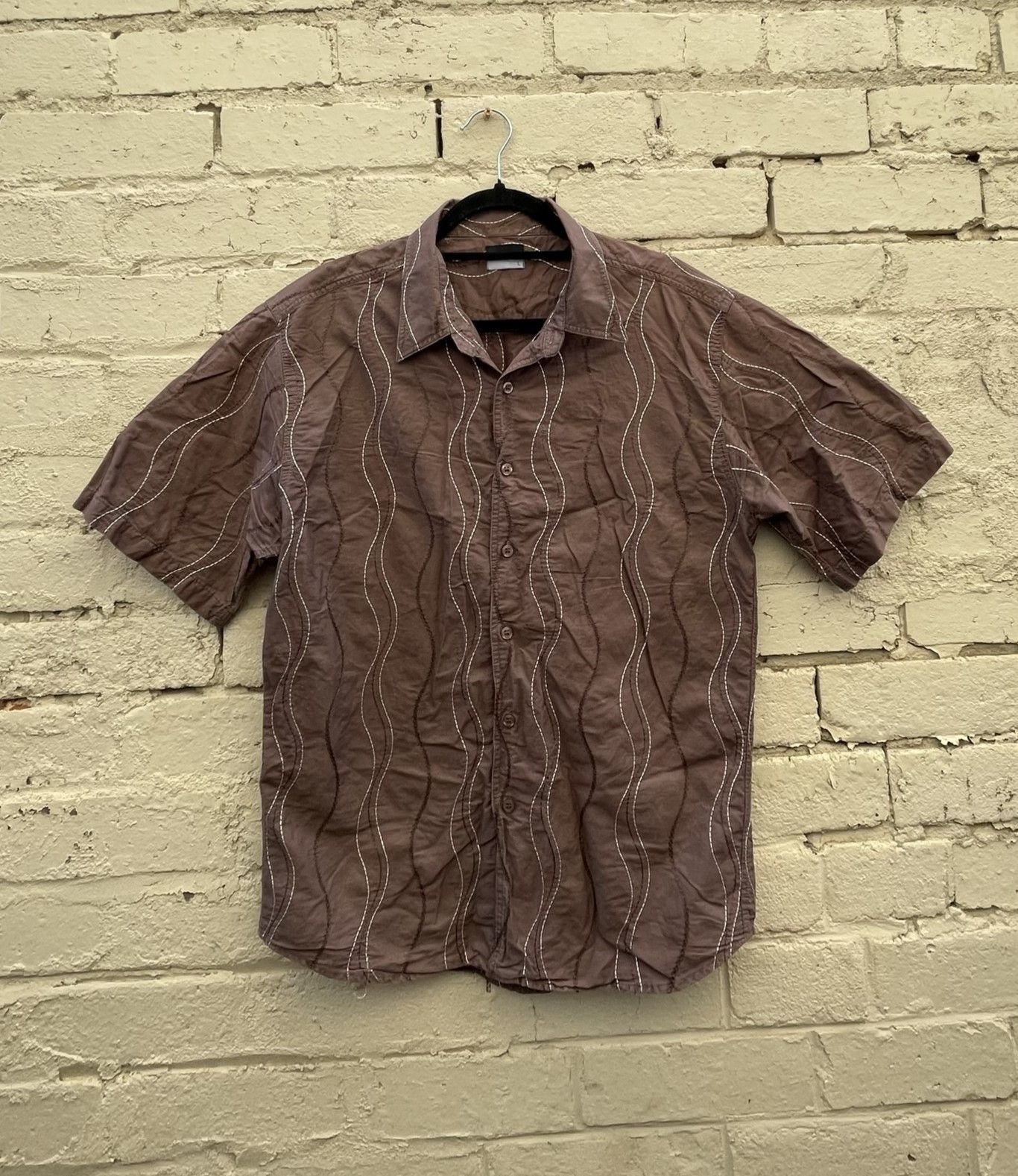 Adidas 2000s button up shirt Brown White Y2k cyber style Size US L / EU 52-54 / 3 - 1 Thumbnail