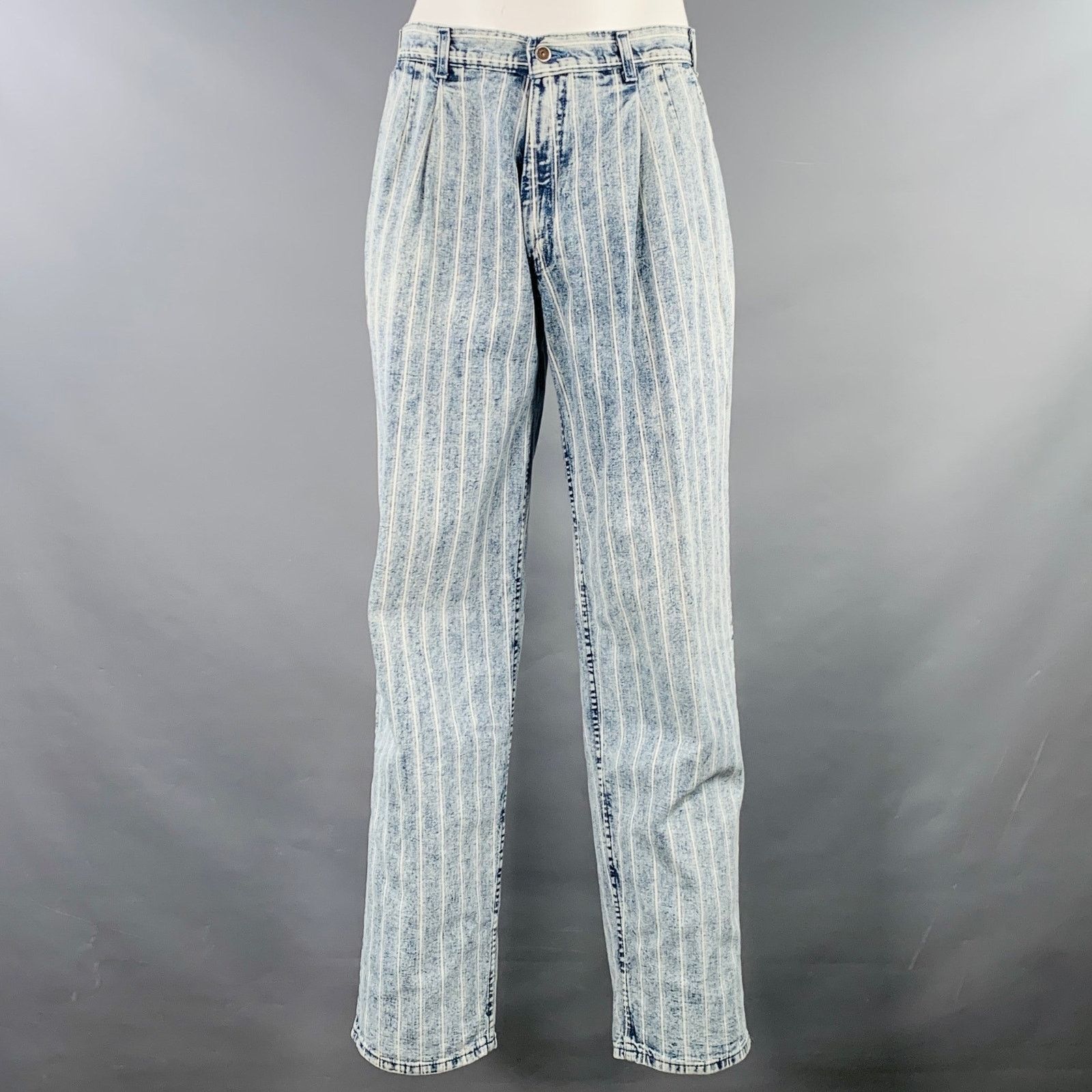 Levi's LEVI STRAUSS Blue White Stripe Denim Straight Pleated Jeans Size US 36 / EU 52 - 1 Thumbnail