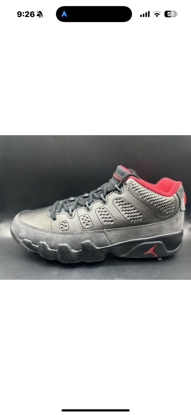 Nike Nike Air Jordan 9 Retro Low Golf ‘Charcoal Red Size US 6 / EU 39 - 4 Thumbnail