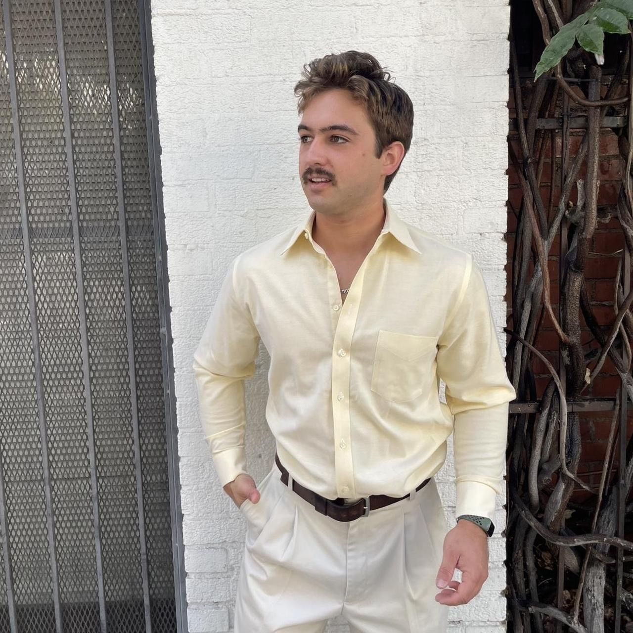 Stafford Stafford Yellow 80s style retro long sleeve button down shir Size US S / EU 44-46 / 1 - 1 Thumbnail