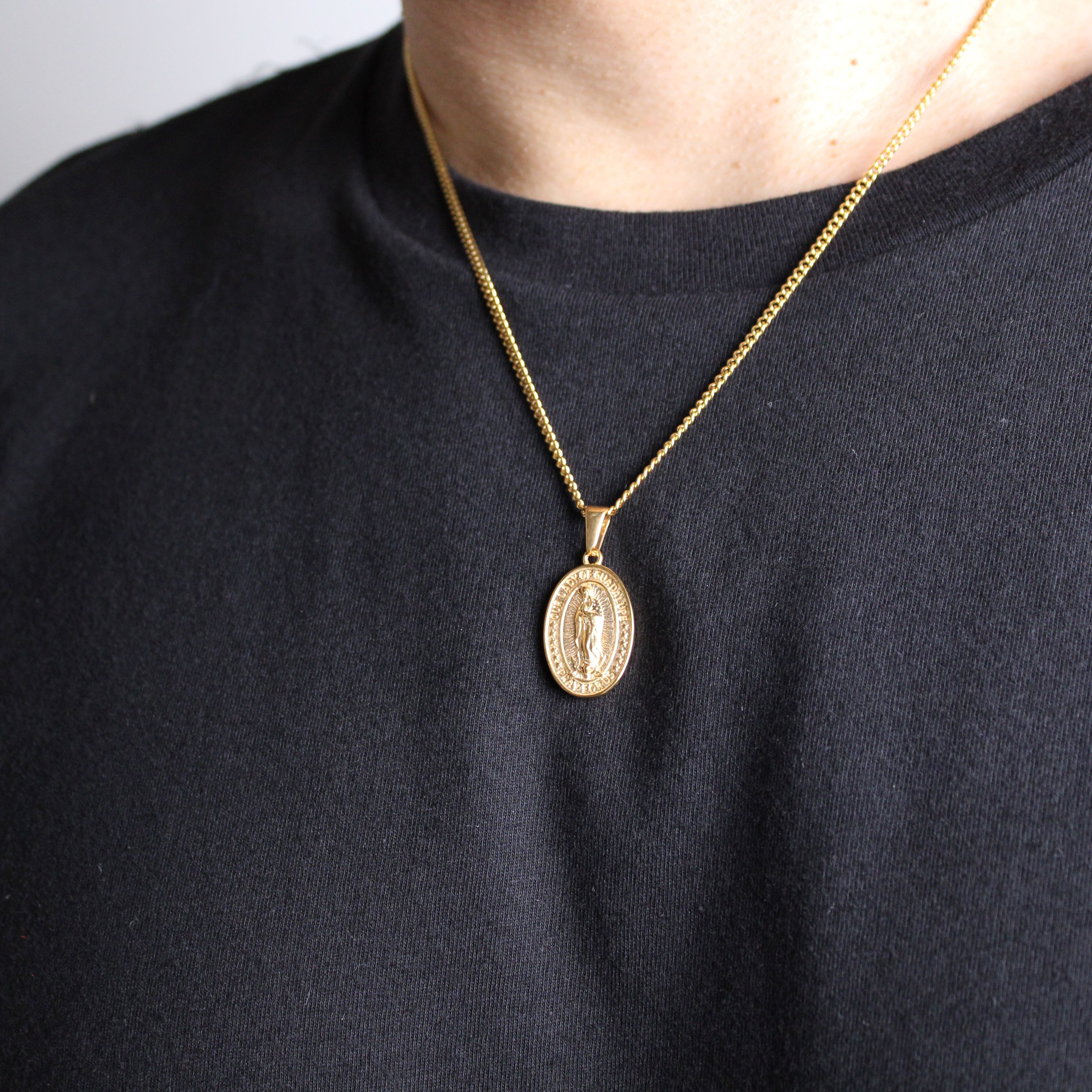Jewelry Gold Lady of Guadalupe Pendant Chain Necklace Size ONE SIZE - 4 Thumbnail
