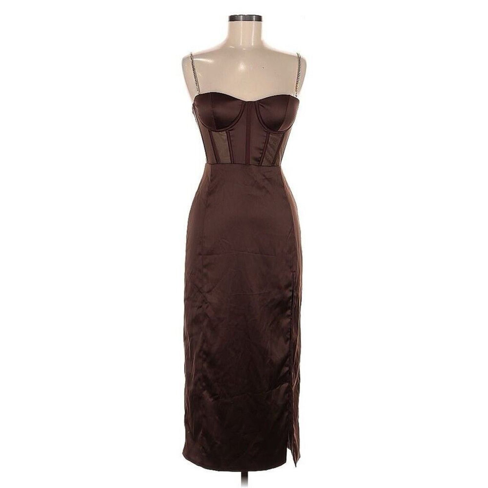 Other Meshki Talisa Chain Strap Side Split Corset Midi Dress Brown Size M / US 6-8 / IT 42-44 - 3 Thumbnail