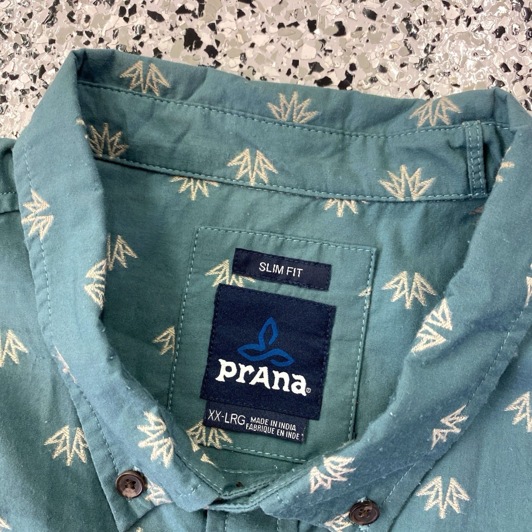 Prana Prana Shirt Mens XXL Button Up Short Sleeve Print Organic Cotton Green Size US XXL / EU 58 / 5 - 2 Thumbnail