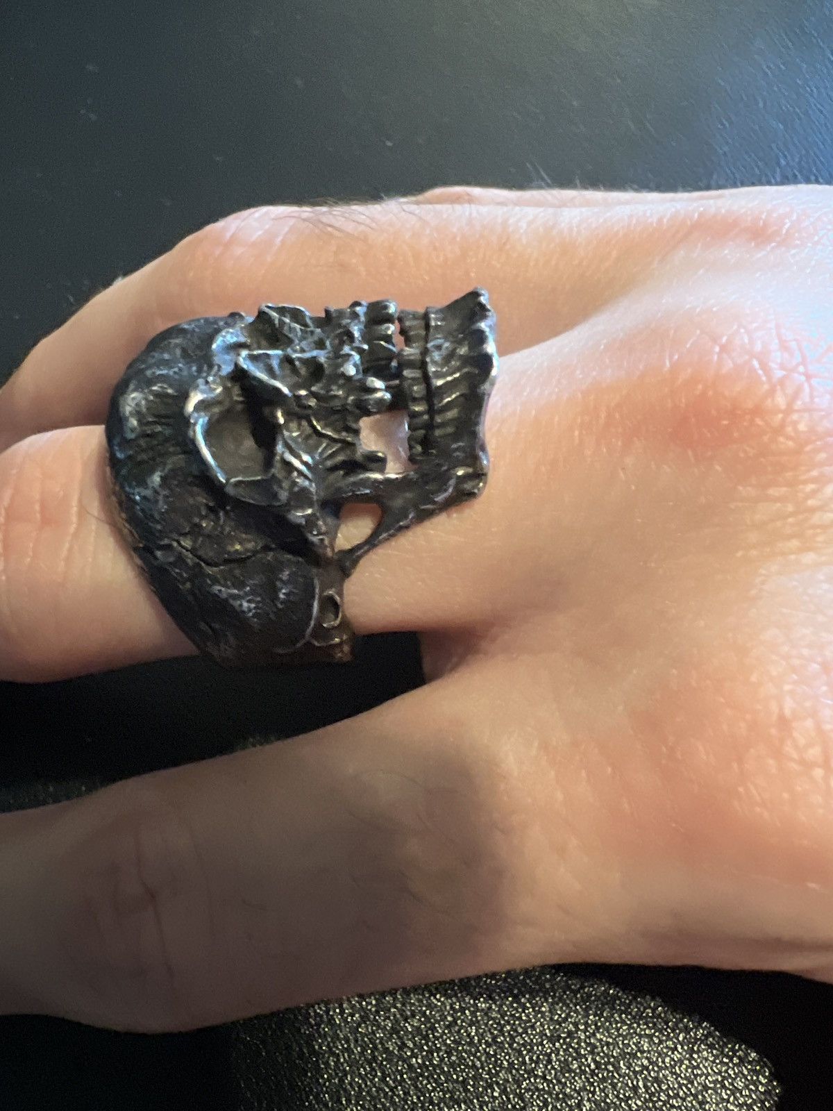 Vintage Size 9 - Crazy 3D Gothic Detailed Steel Carved Skull Ring Size ONE SIZE - 6 Thumbnail