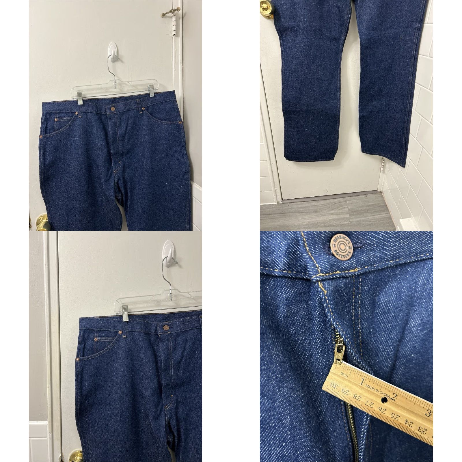 Vintage VTG Roebucks Jeans Mens 42x32 Dark Blue Made In USA Boot Cut NWT Denim 5-Pocket Logo USA 42 Mens Blue Jeans Size US 42 / EU 58 - 8 Thumbnail