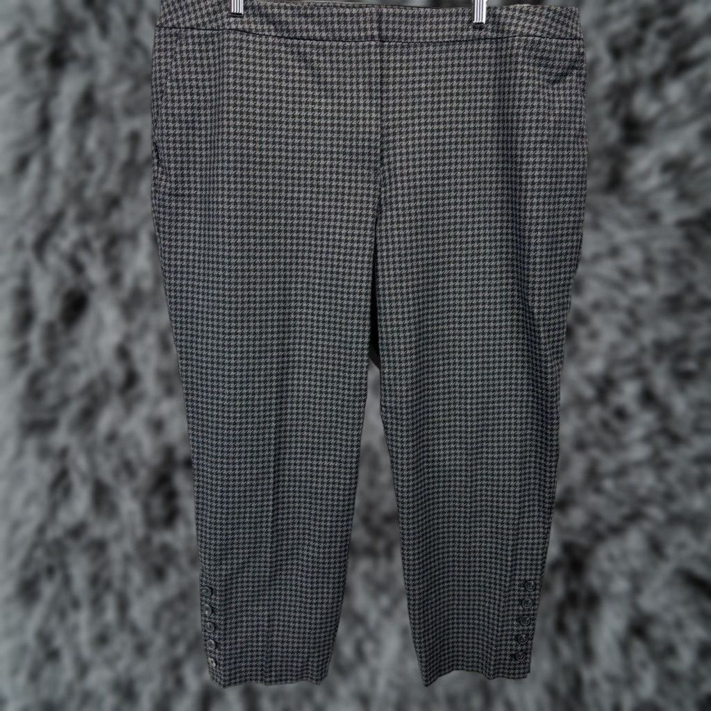 NEW Talbots Hampshire Plus Size 24W Houndstooth Ankle Pants with Buttons Black Grey Womens