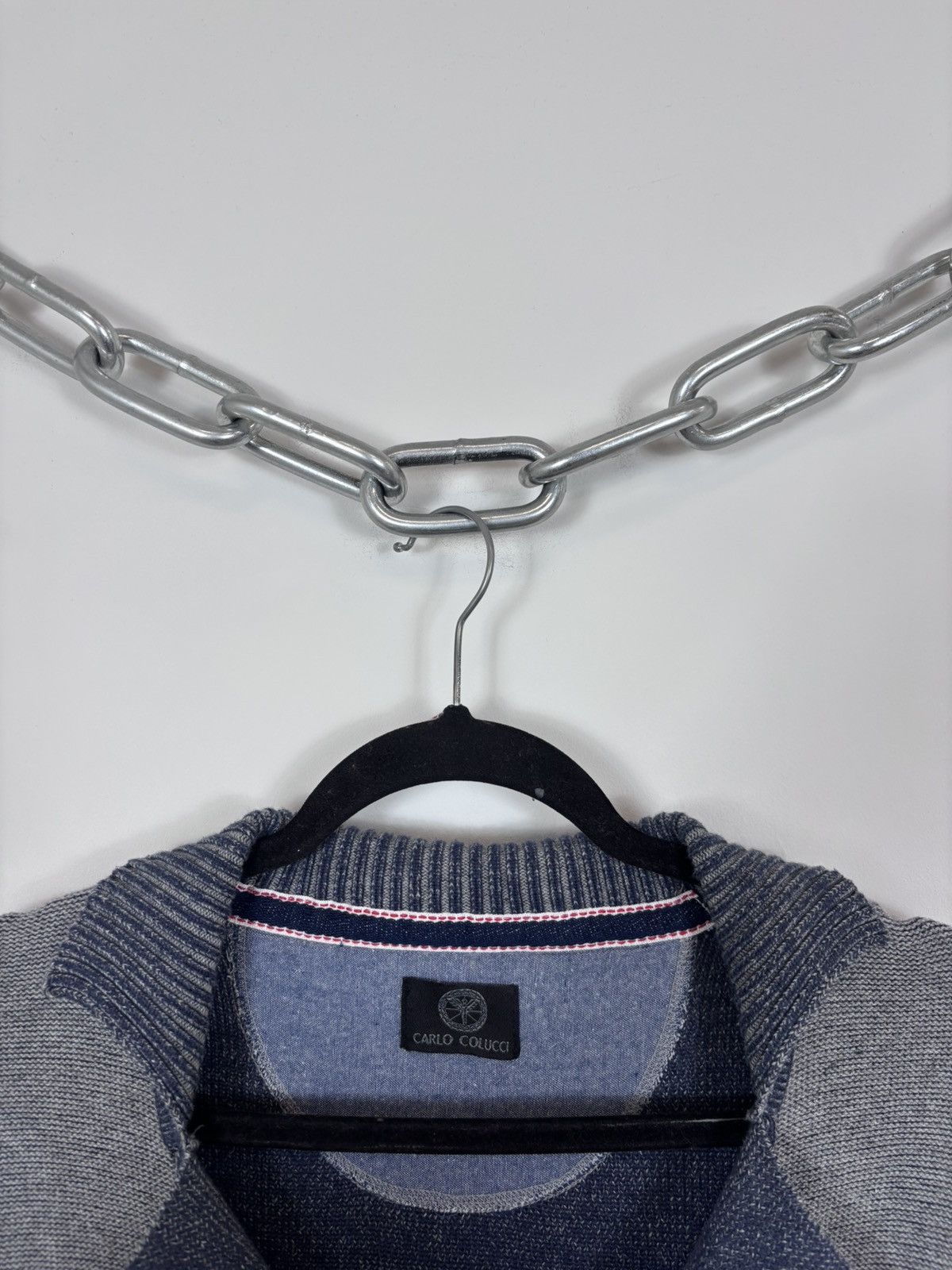 Carlo Colucci Carlo Colucci Men’s Grey/Navy Pocket Cotton Cardigan Sweater Size US L / EU 52-54 / 3 - 4 Thumbnail
