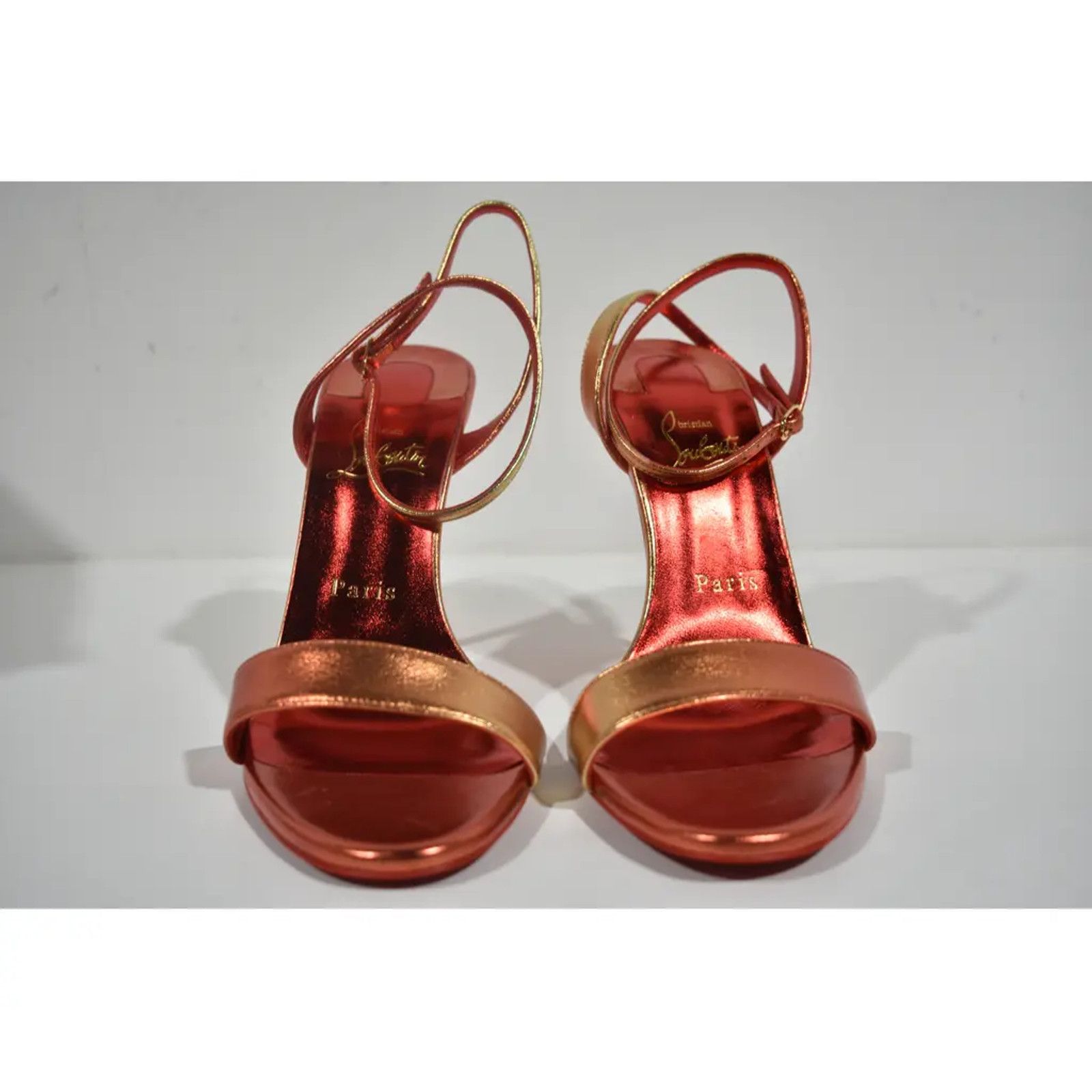 Christian Louboutin Loubigirl 100 Fiamma Red Ankle Strap Sandal Heel Pump 38.5 Size US 8.5 / IT 38.5 - 5 Thumbnail