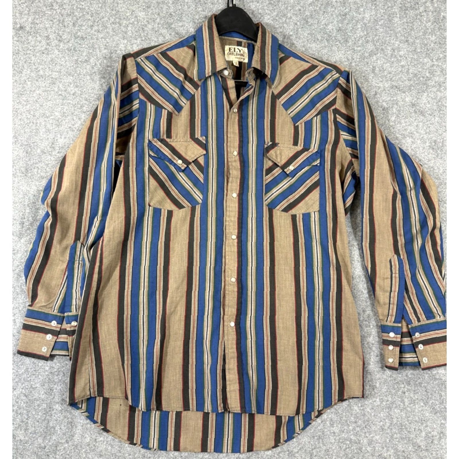 Vintage VINTAGE Ely Cattleman Western Shirt Mens 15.5/33 Blue Brown Striped Pearl Snap Long Sleeve Cowboy Size US XS / EU 42 / 0 - 3 Thumbnail