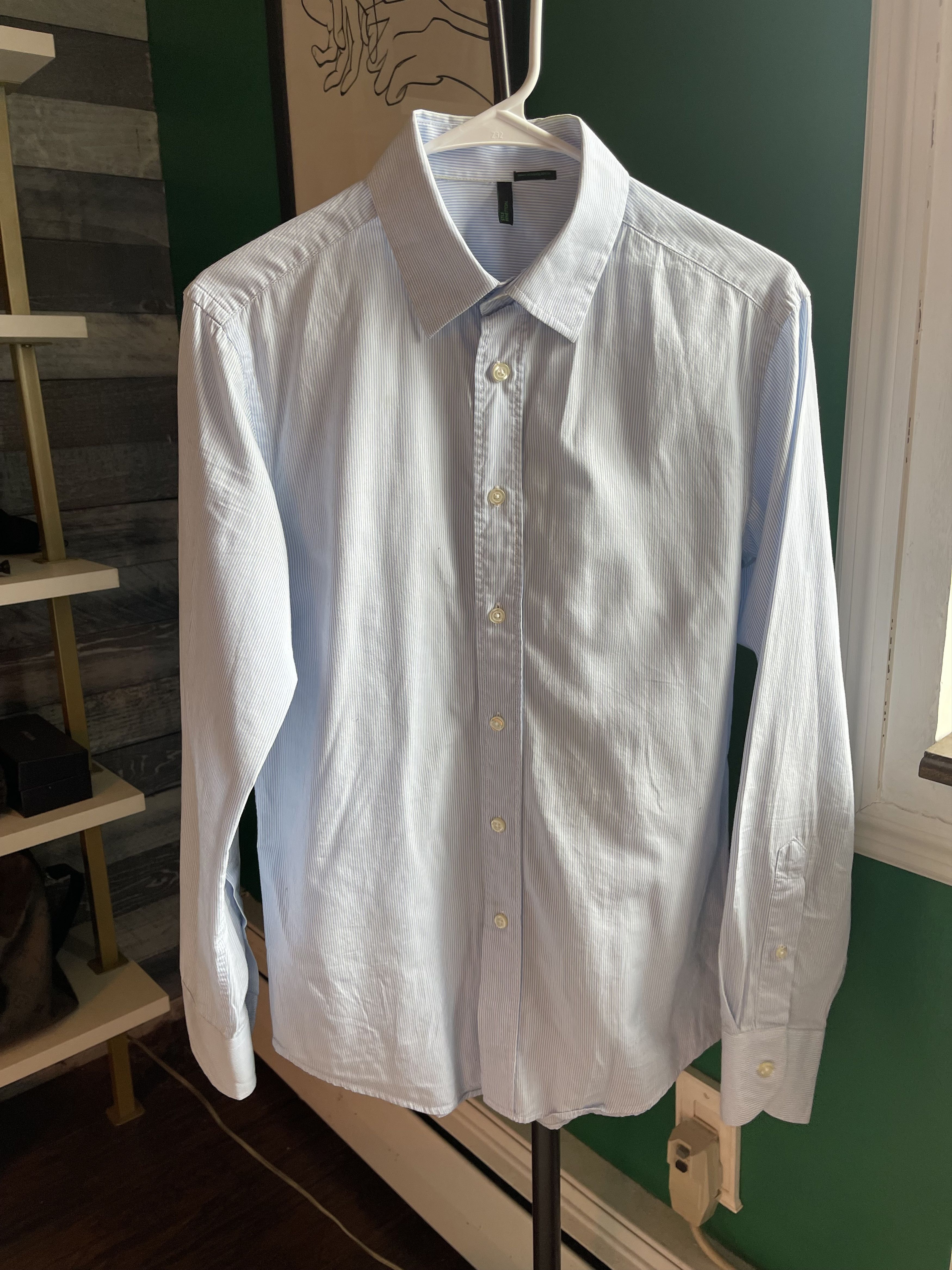 United Colors Of Benetton Light Blue Pin Stripe Tailored Shirt Size 38R - 1 Thumbnail