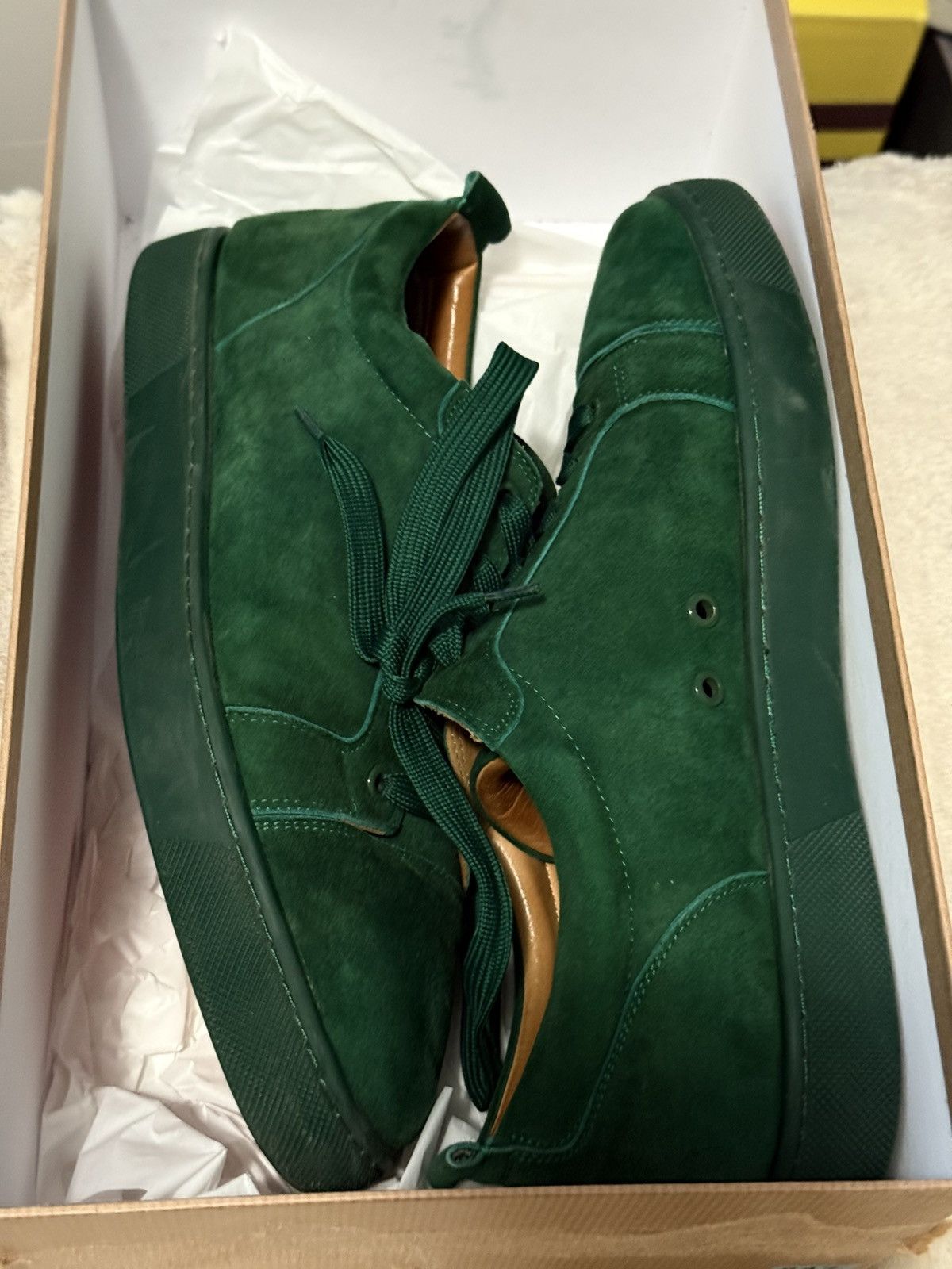 Christian Louboutin Christian Louboutin Low Top Junior Sneaker Green Suede Size US 10 / EU 43 - 14 Thumbnail