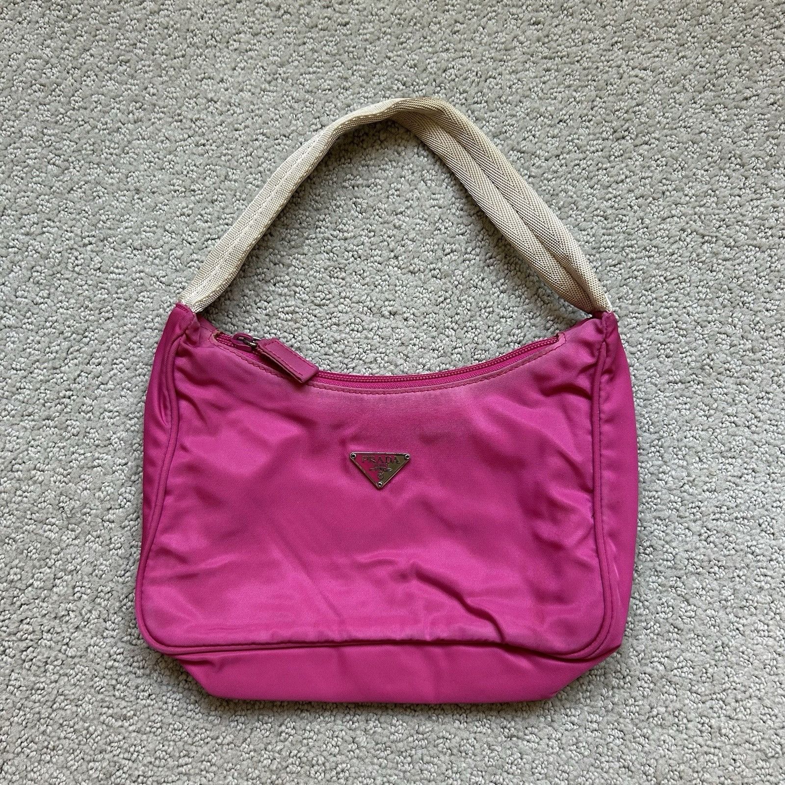 Authentic Prada Pink Nylon Tessuto Messenger Mini Hobo Bag Y
