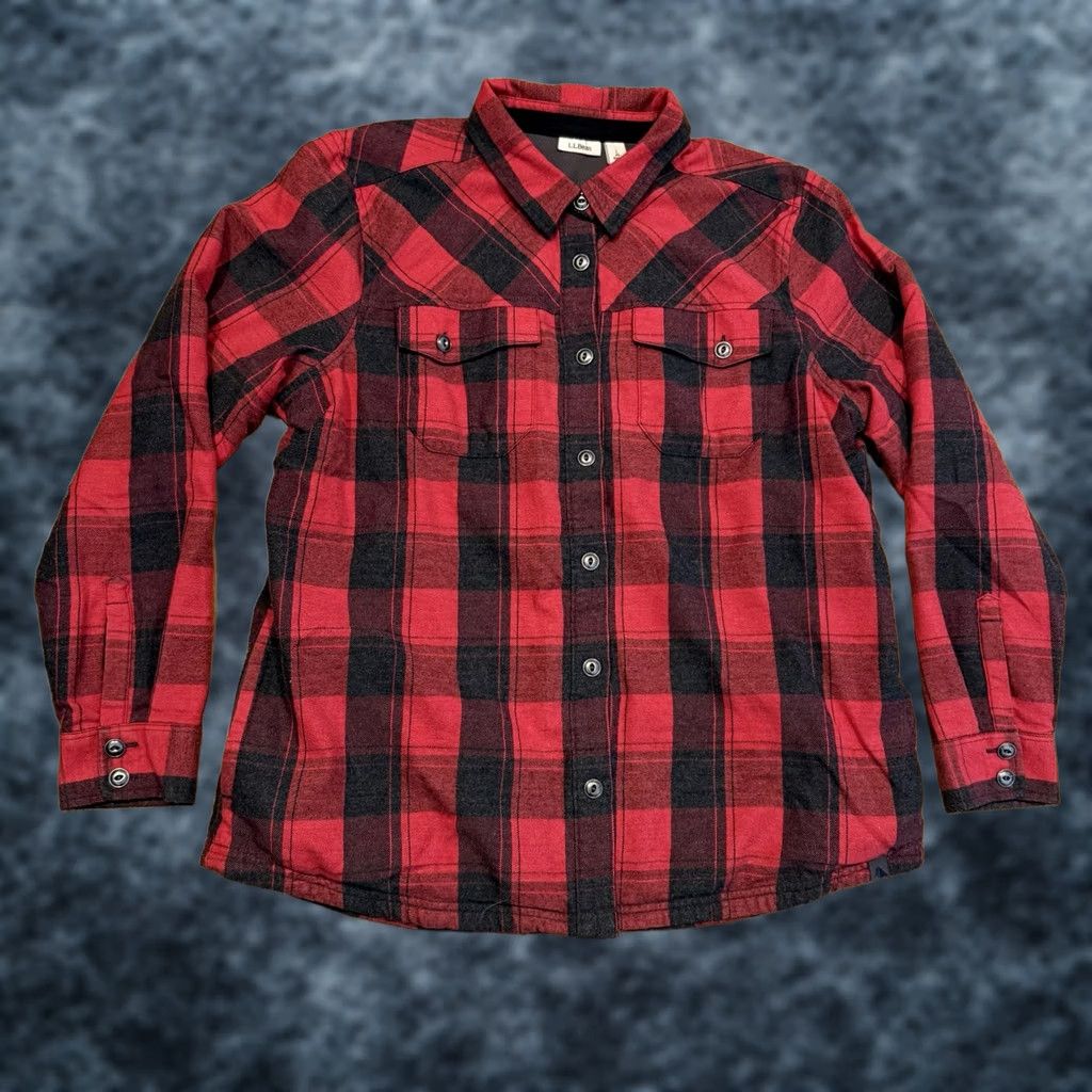 Vintage LL Bean Primaloft Plaid Flannel Wool blend Shacket Jacket Womens Large Size L / US 10 / IT 46 - 1 Thumbnail