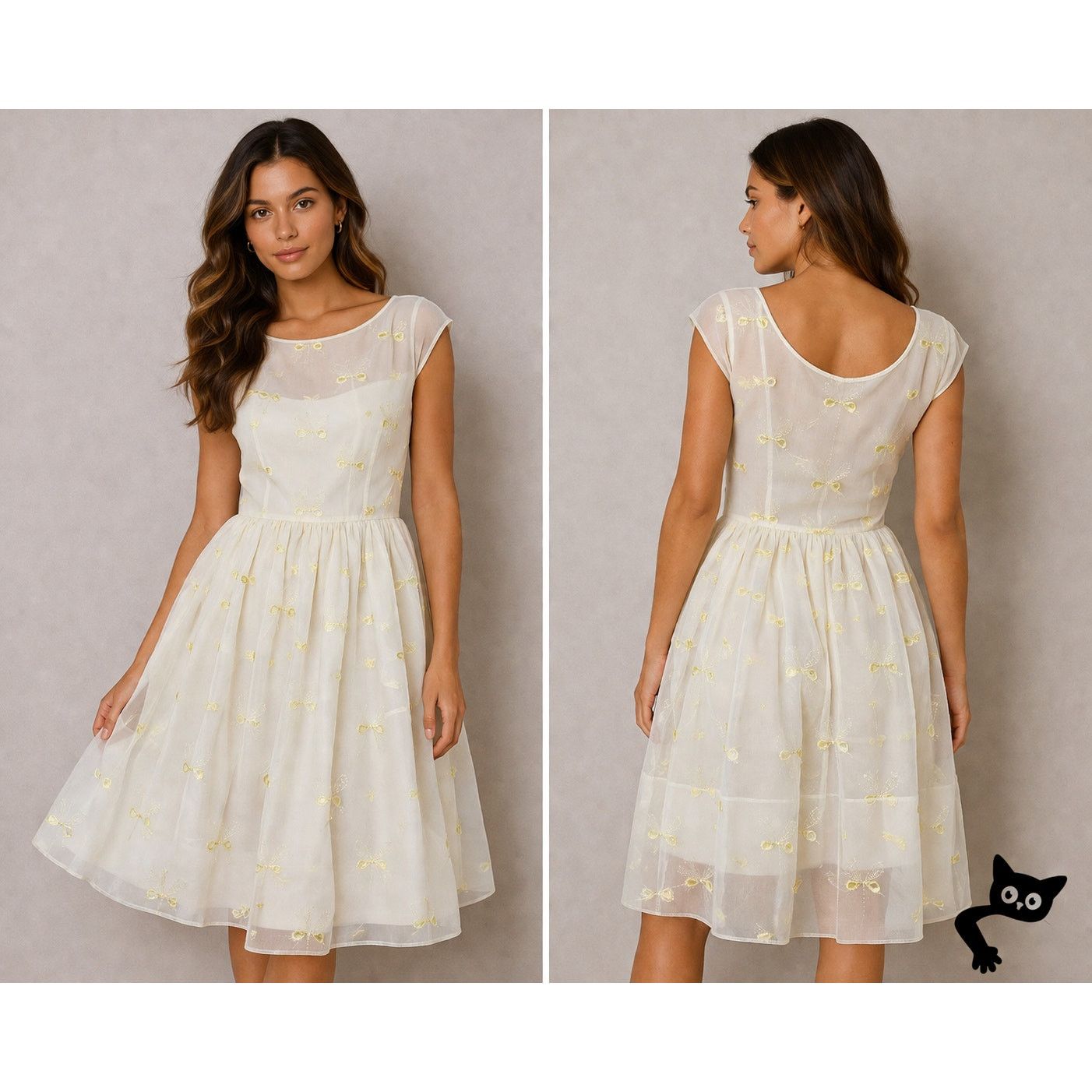 Vintage VINTAGE 50s Pale Yellow Floral Embroidered Sleeveless Dress Size S / US 4 / IT 40 - 3 Thumbnail
