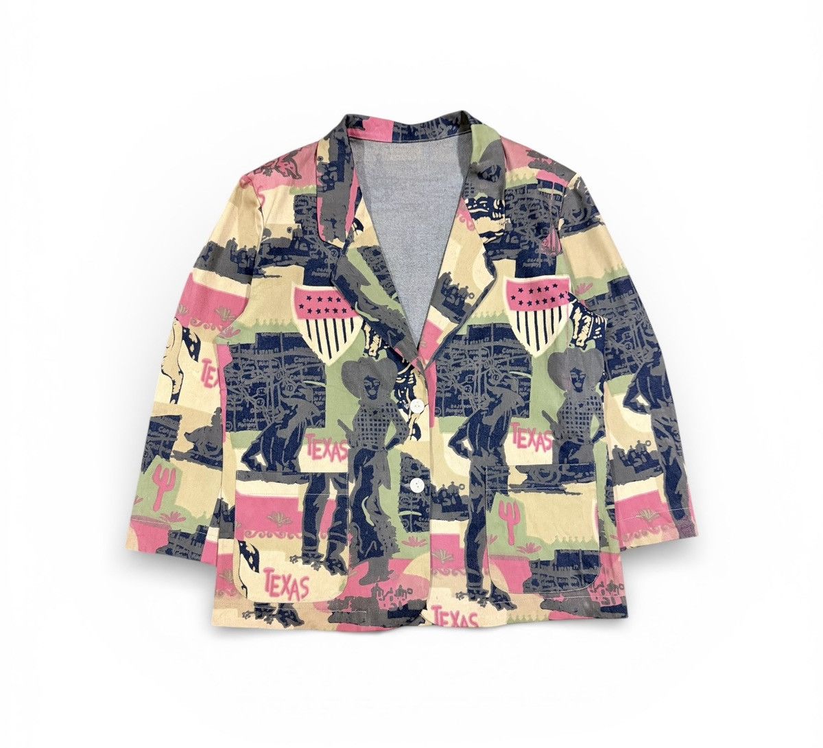 If Only Was True Vtg🔥80’s Custom Made Ovp Texas Cowboy Printed Denim Blazer Size 44R - 1 Thumbnail