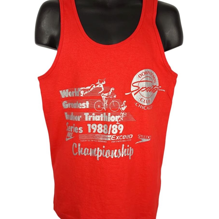 Vintage VINTAGE Indoor Triathlon Tank Top Mens Size Medium Red 80s Chicago Downtown Sports Club Nike Shirt Size US M / EU 48-50 / 2 - 2 Thumbnail