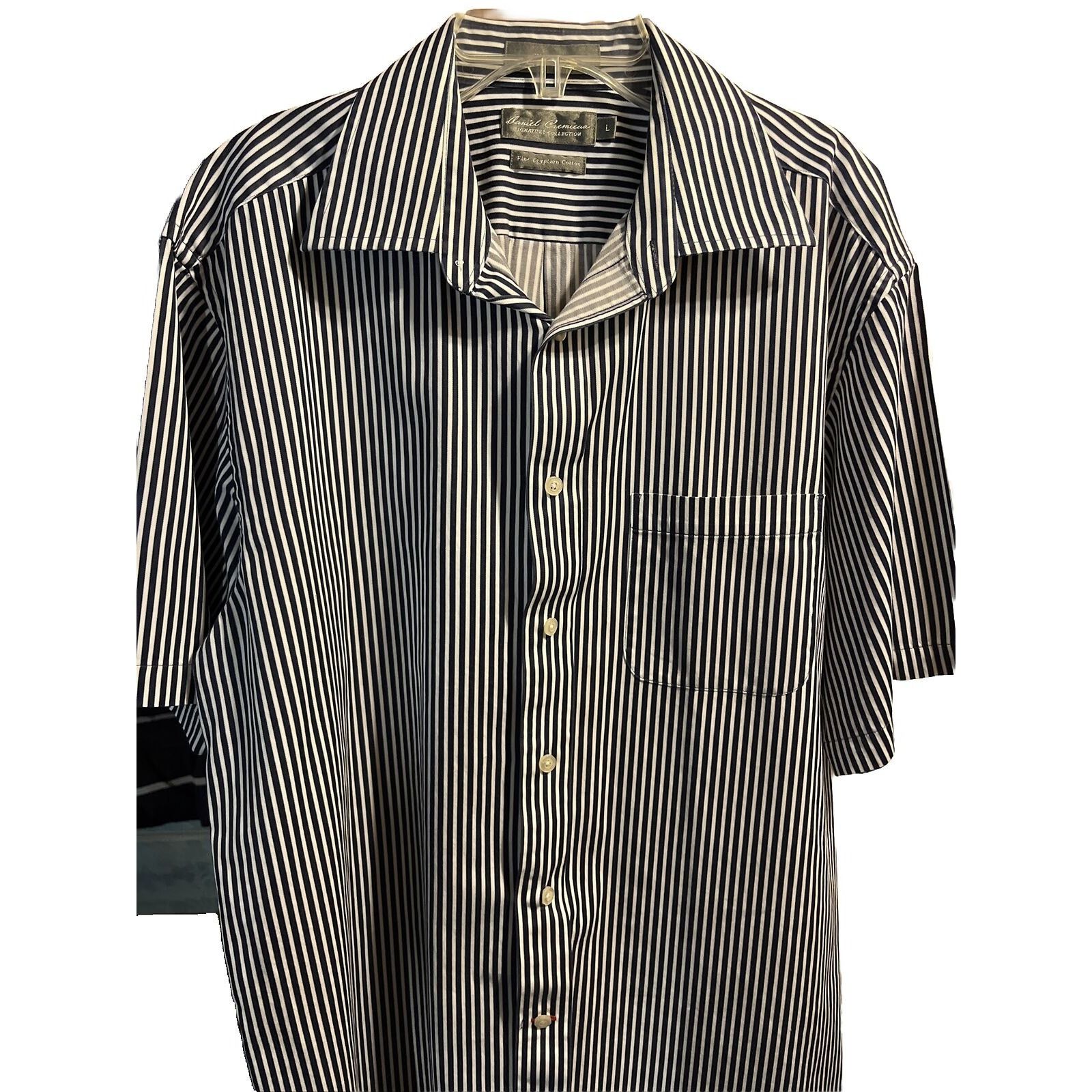 Daniel Cremieux Daniel Cremieux Men's L Blue Stripe SS Egyptian Cotton Shirt Size US L / EU 52-54 / 3 - 1 Thumbnail