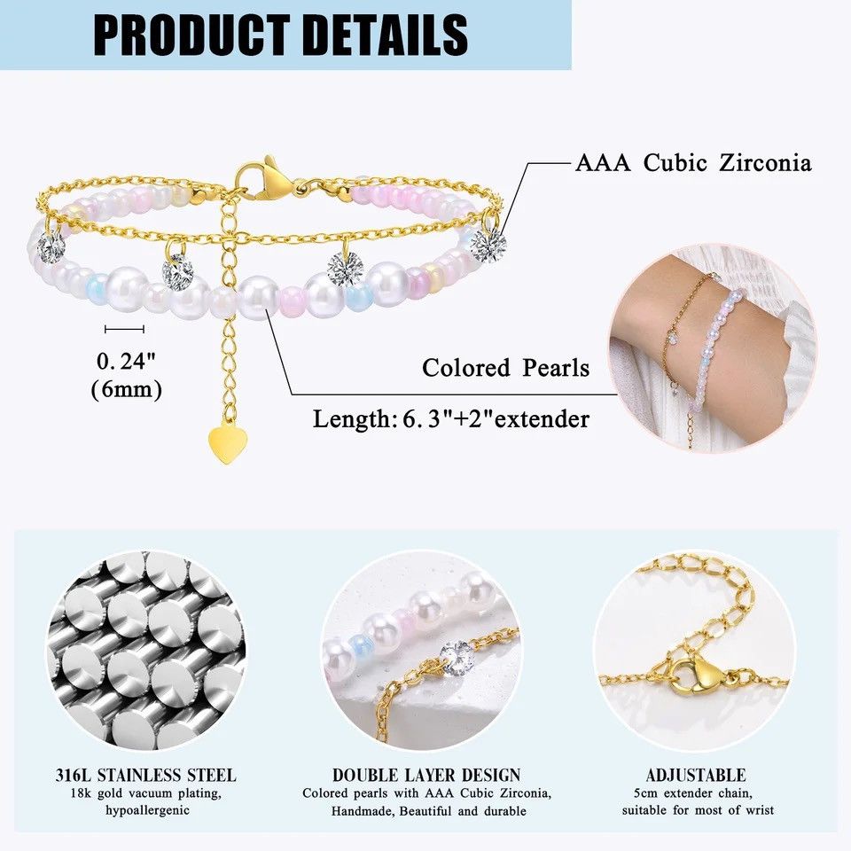 Other Pink Beads Gold Plated Metal Chain Layered Bracelet Size ONE SIZE - 2 Thumbnail
