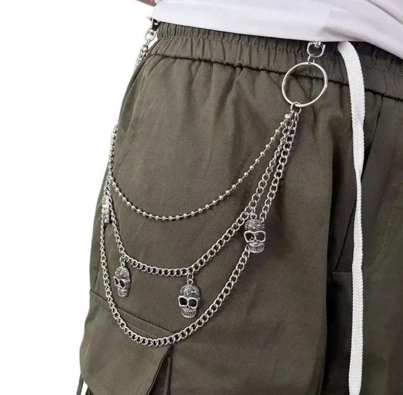 Jewelry Skulls 3 Layer long chain , Wallet Chain Size ONE SIZE - 1 Thumbnail