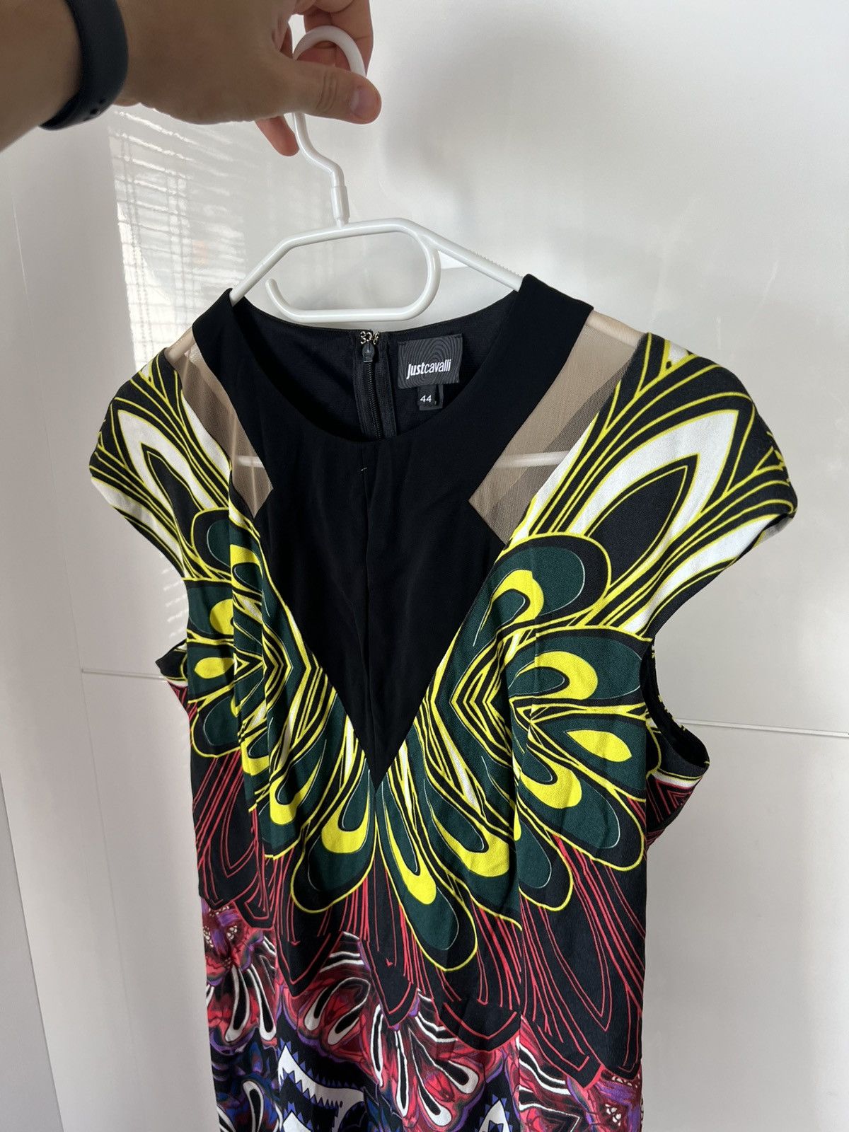 Designer ‼️JUST CAVALLI OPTICAL PRINTED KNEE LENGTH PENCIL DRESS Y2K‼️ Size M / US 6-8 / IT 42-44 - 6 Thumbnail