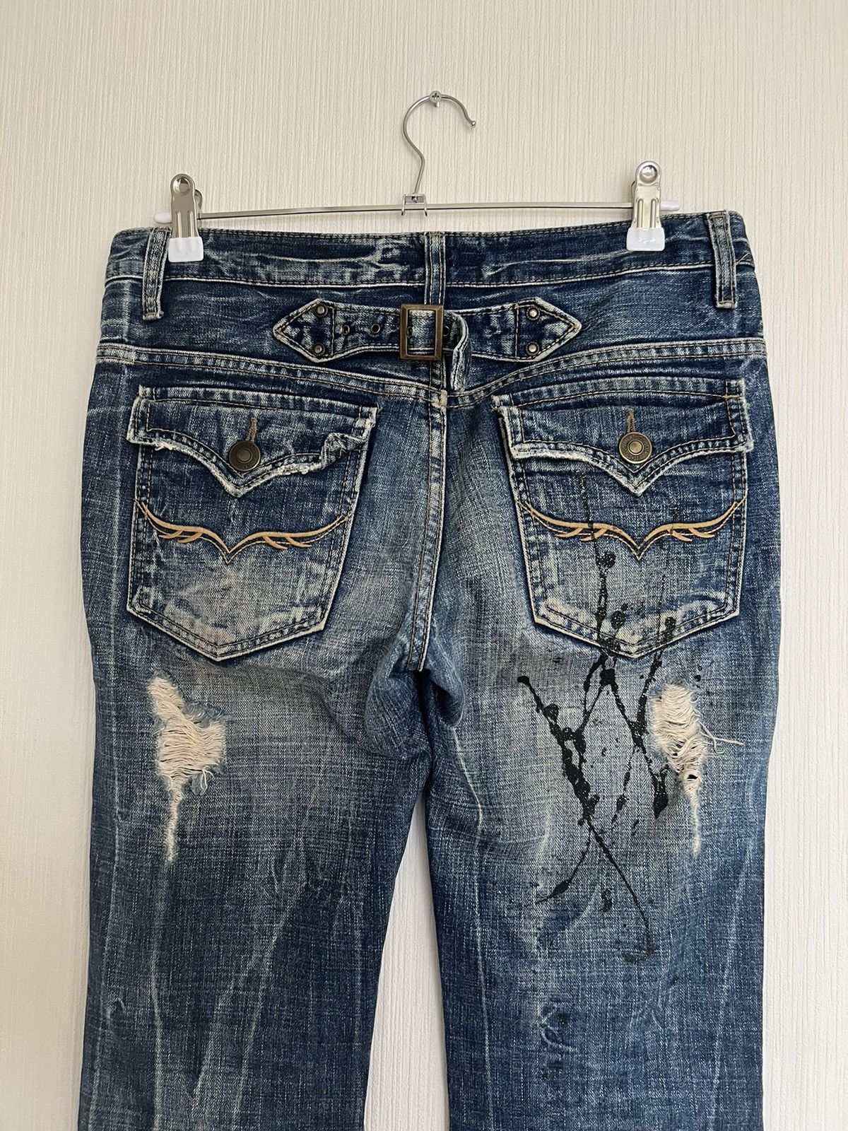 GOSTAR DE FUGA LGB Style Big Flare Jeans Painter Distressed Denim Fuga 🇯🇵 Size US 31 - 3 Thumbnail