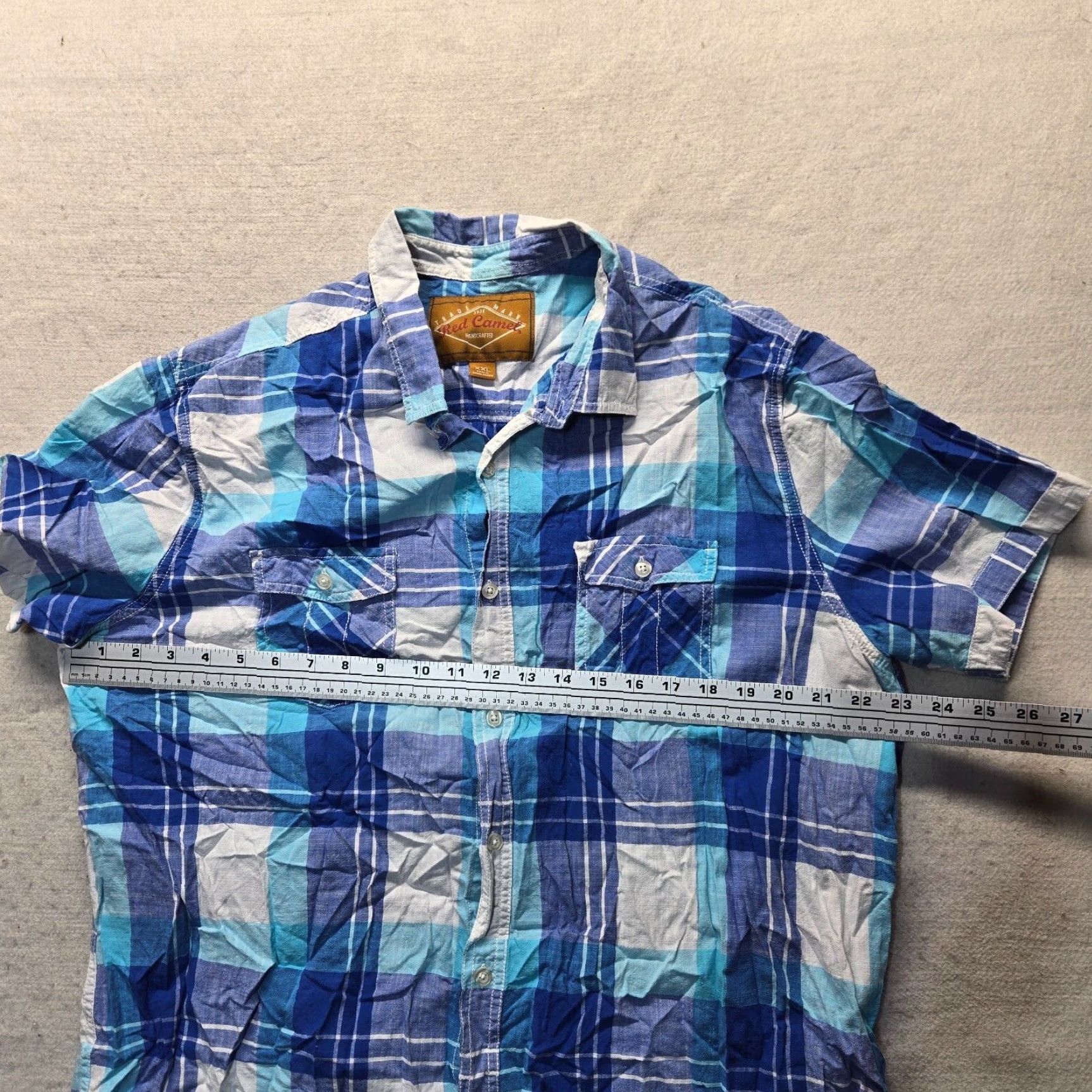Camel Red Camel Shirt Button-Up Short Sleeve Plaid Cotton Blue 2XL Mens Casual Western Modern Classic — Button-Up Shirt Size US XXL / EU 58 / 5 - 4 Thumbnail