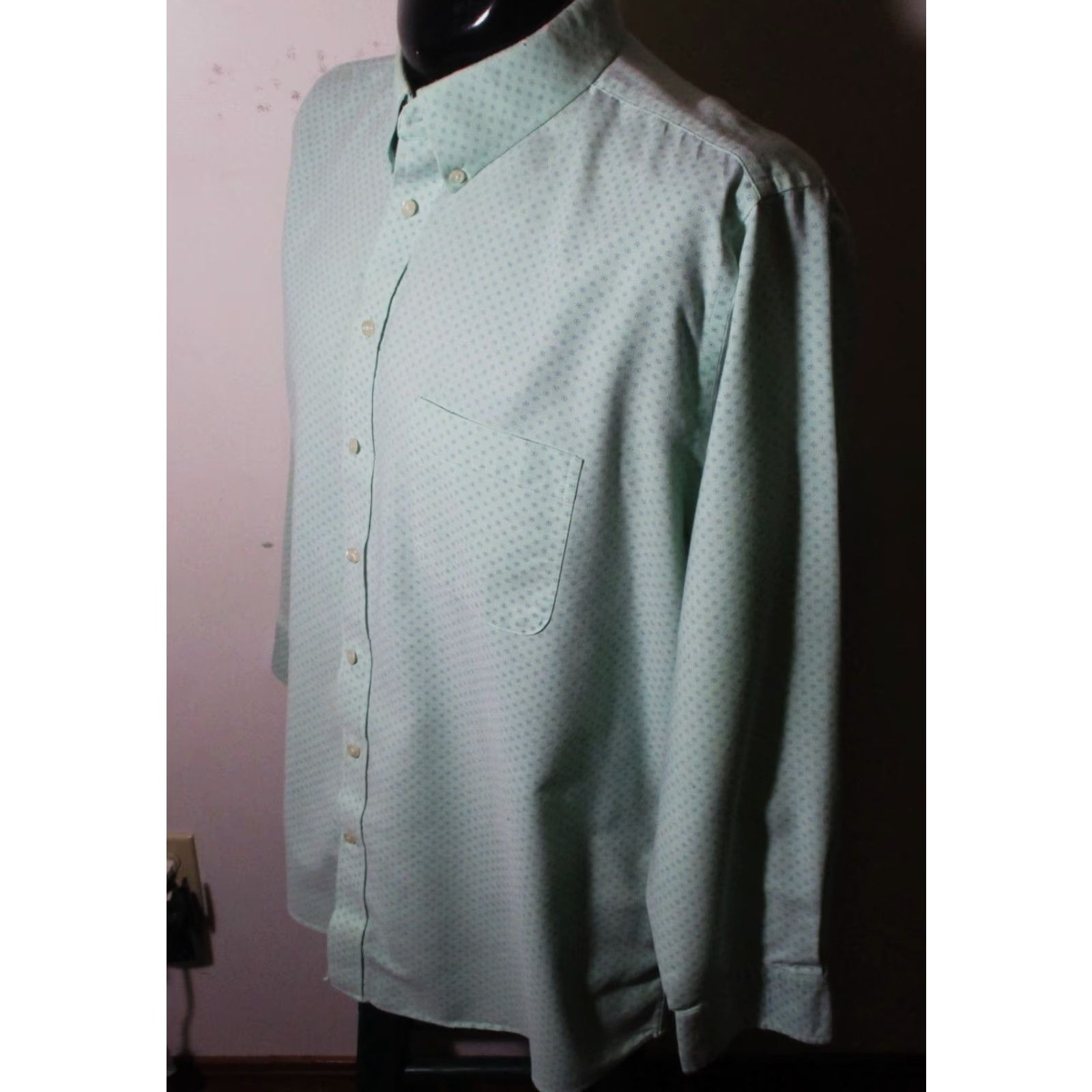 STAFFORD Green Long Sleeve Dress Shirt Men 17.5/34-35 Oxford Button-Down  Collar Pockets Vintage No