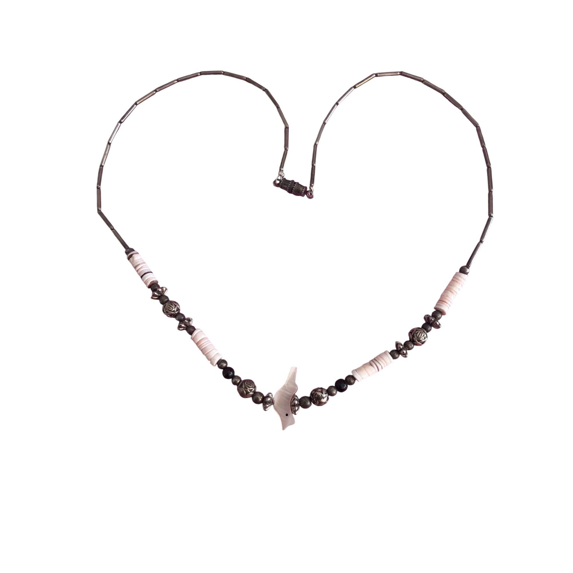 Other Vintage Silver Tone Pink Bird Pendant Necklace Shell Beads M Size ONE SIZE - 2 Thumbnail