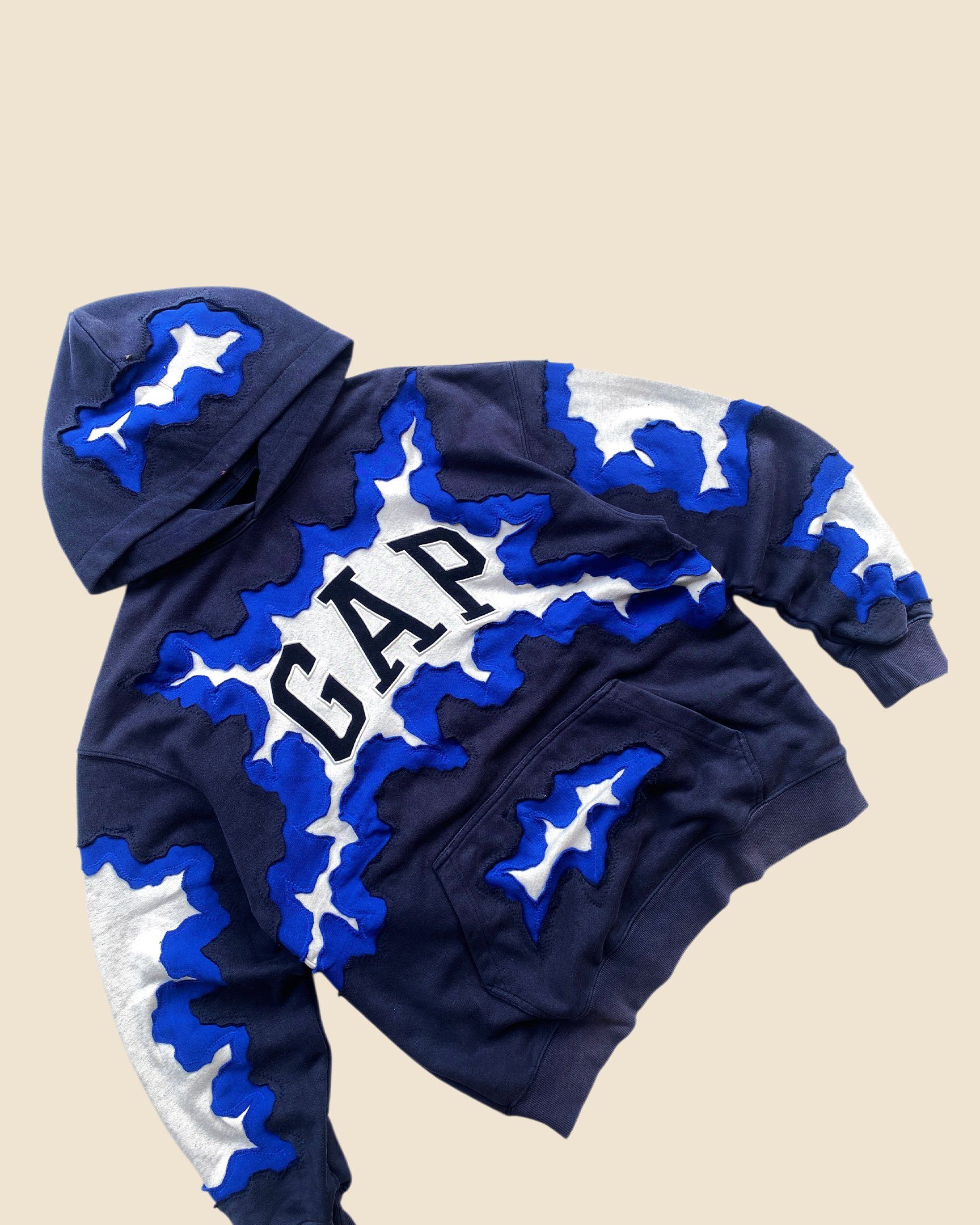 Gap × Handmade 1 OF 1 REWORKED GAP CRACKY NAVY HOODIE SIZE L Size US L / EU 52-54 / 3 - 4 Thumbnail