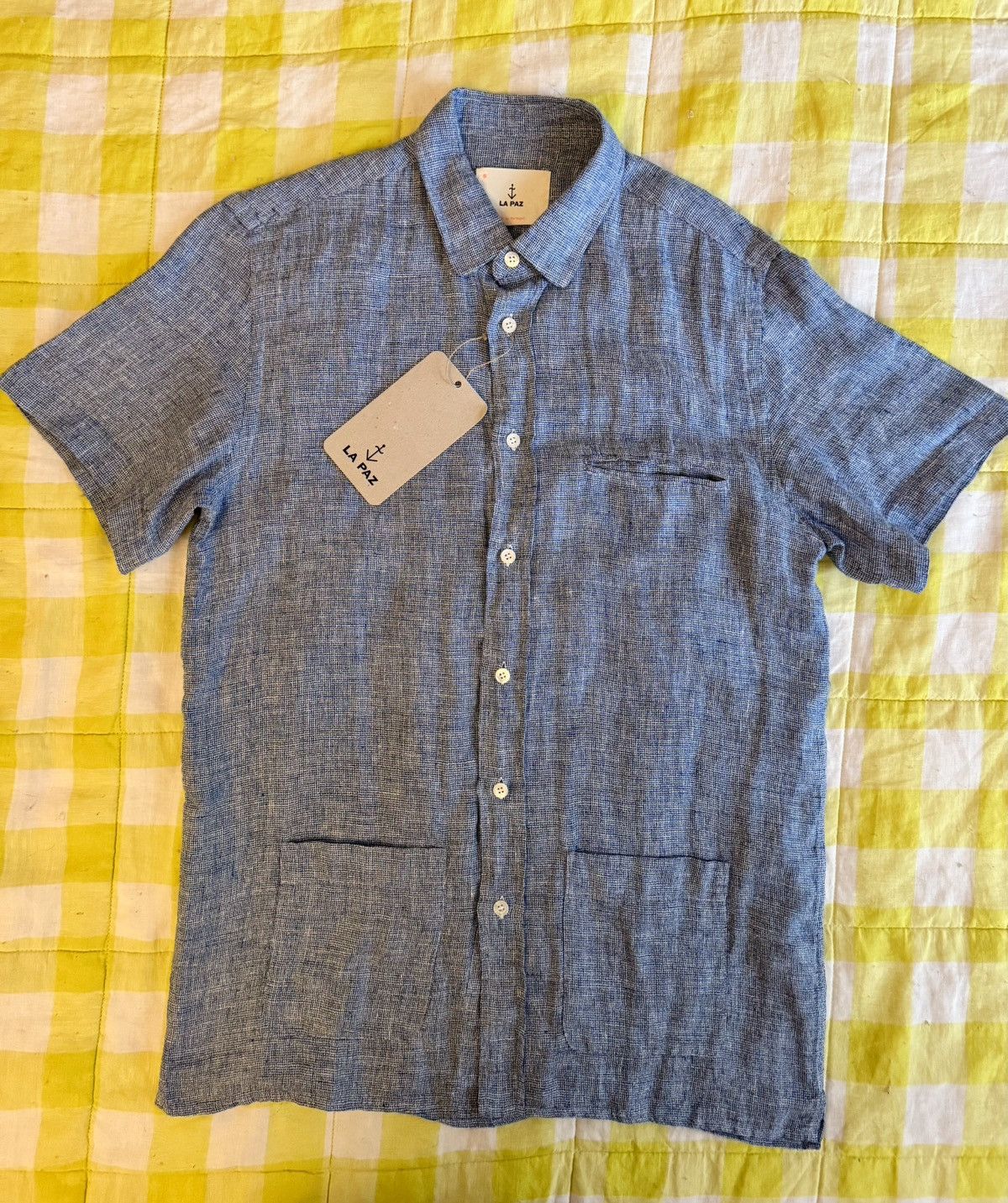 La Paz 100% linen basketweave guayabera shirt