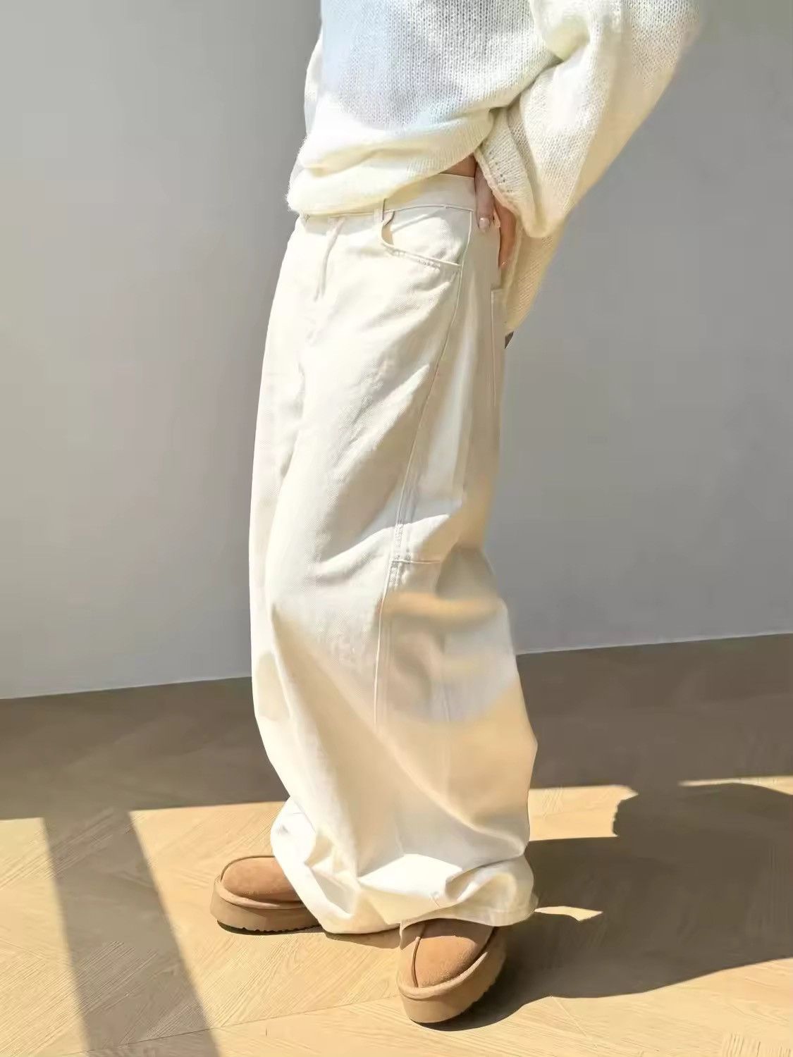 Designer × Jean Baggy Boxy Streetwear Straight Cream White Jeans Pants Size 25" / US 0 / IT 36 - 2 Thumbnail