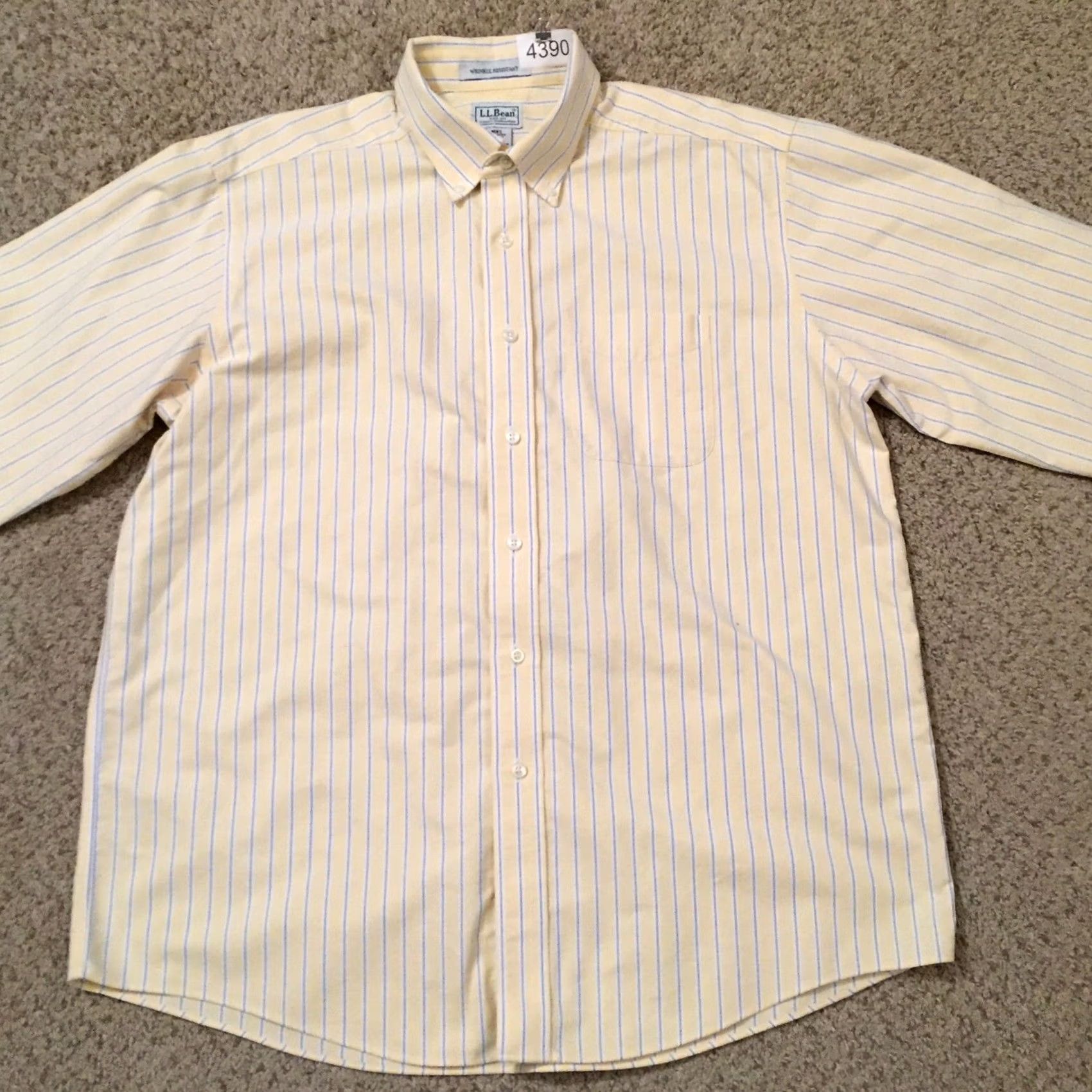 Vintage L.L. Bean Shirt Mens 16.5 Yellow Striped Long Sleeve Button Up Size US XL / EU 56 / 4 - 5 Thumbnail