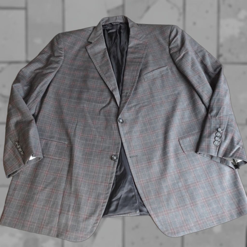 Southwick Southwick Mens Blazer 48R Gray Plaid Wool USA Notch Lapel Single-Breasted 2-Button Slim Regular Jacket Front Flat Front Size 48R - 1 Thumbnail