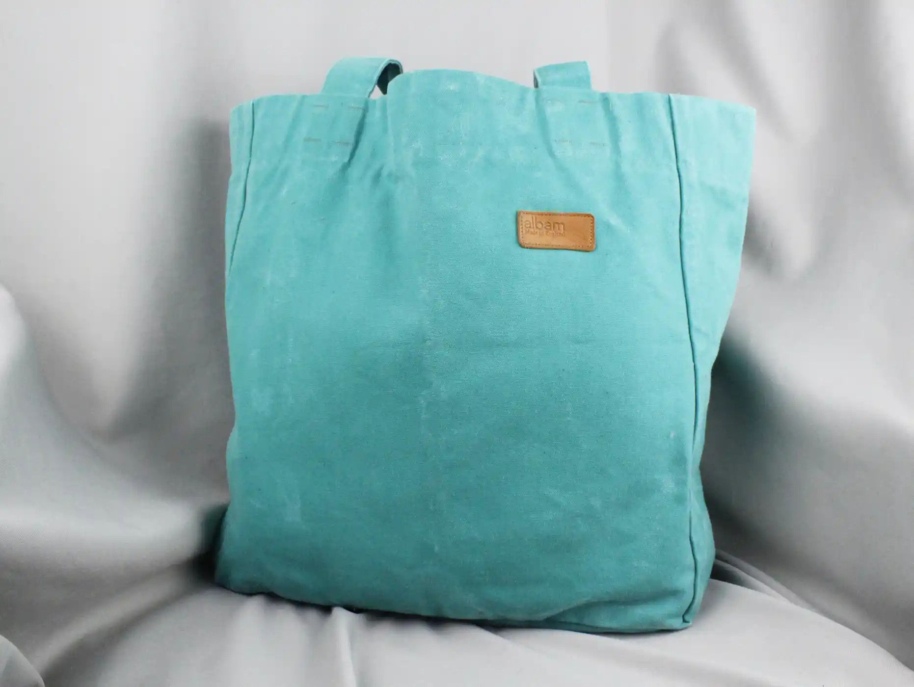 Albam Albam Washed Turquoise Coloured Cotton Canvas Tote bag Size ONE SIZE - 1 Thumbnail