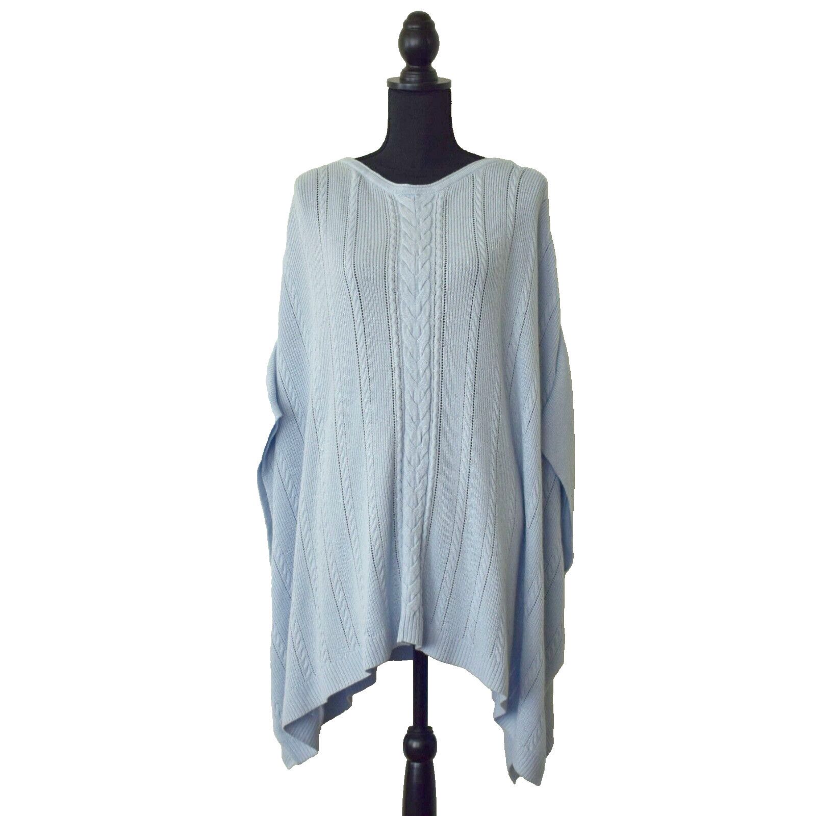 Brooks Brothers BROOKS BROTHERS Blue Wool Cable Knit Poncho Sweater ONE SIZE Size ONE SIZE - 3 Thumbnail