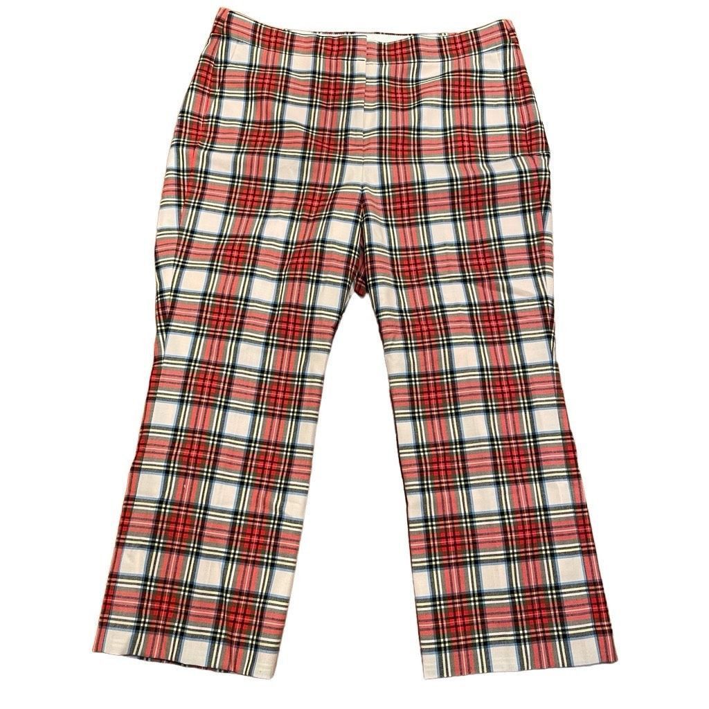 image of J Crew Women’S Pant 16 Willa Cropped Flare Pant Snowy Stewart Tartan Wool Academia in Red, Women's 