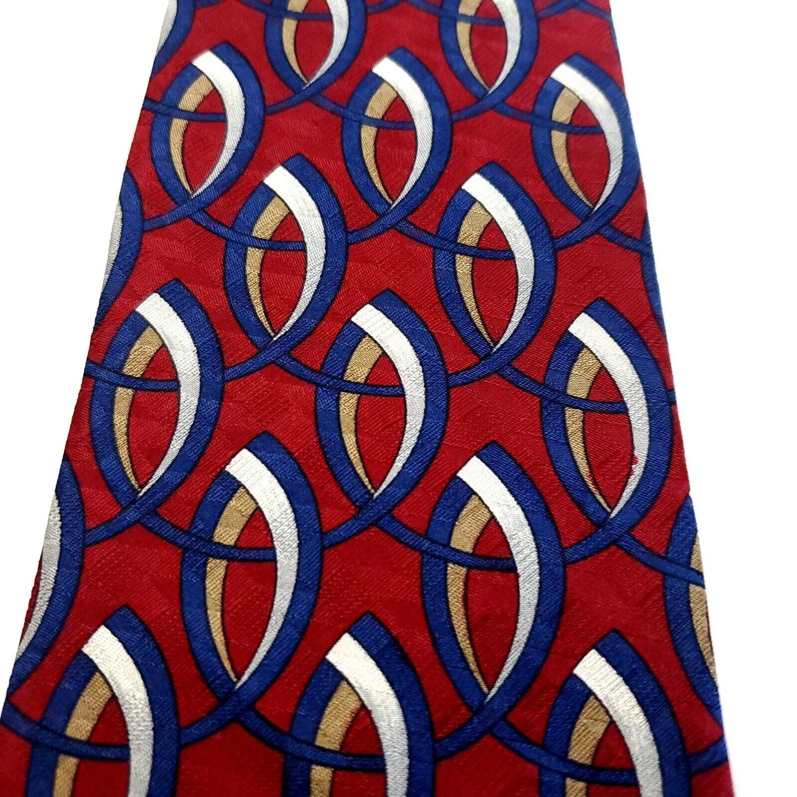 Neiman Marcus Neiman Marcus Red Abstract Print Blue Wide Silk Tie Size ONE SIZE - 2 Thumbnail