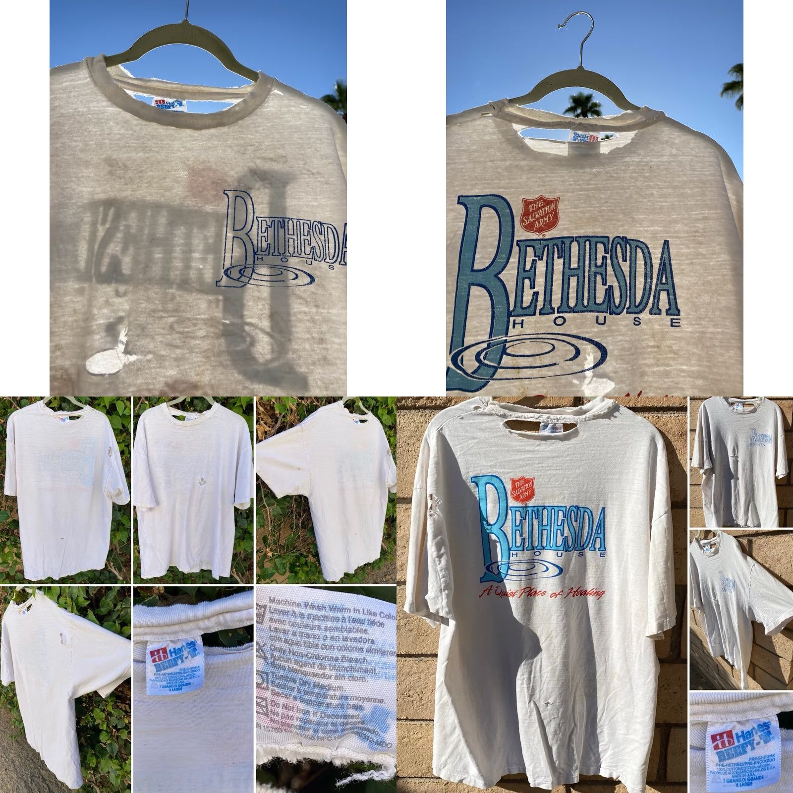 Hanes VINTAGE Hanes T Shirt Distressed White XL The Salvation Army Bethesda House Graphic Print Short Sleeve Men Size XL Size US XL / EU 56 / 4 - 8 Thumbnail