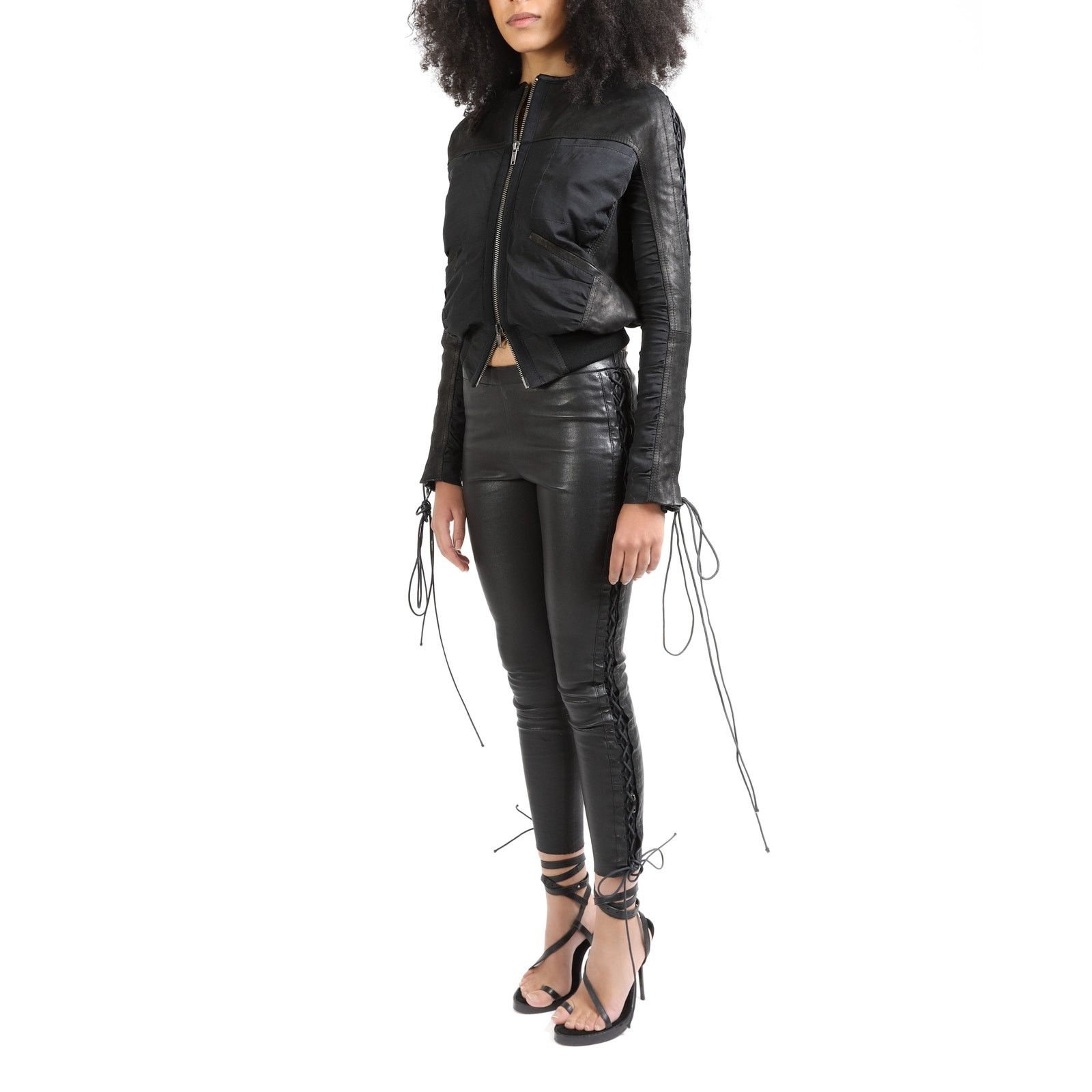 Haider Ackermann FW16 Two-Material Bomber Jacket with Lacing Detail Size XS / US 0-2 / IT 36-38 - 2 Thumbnail