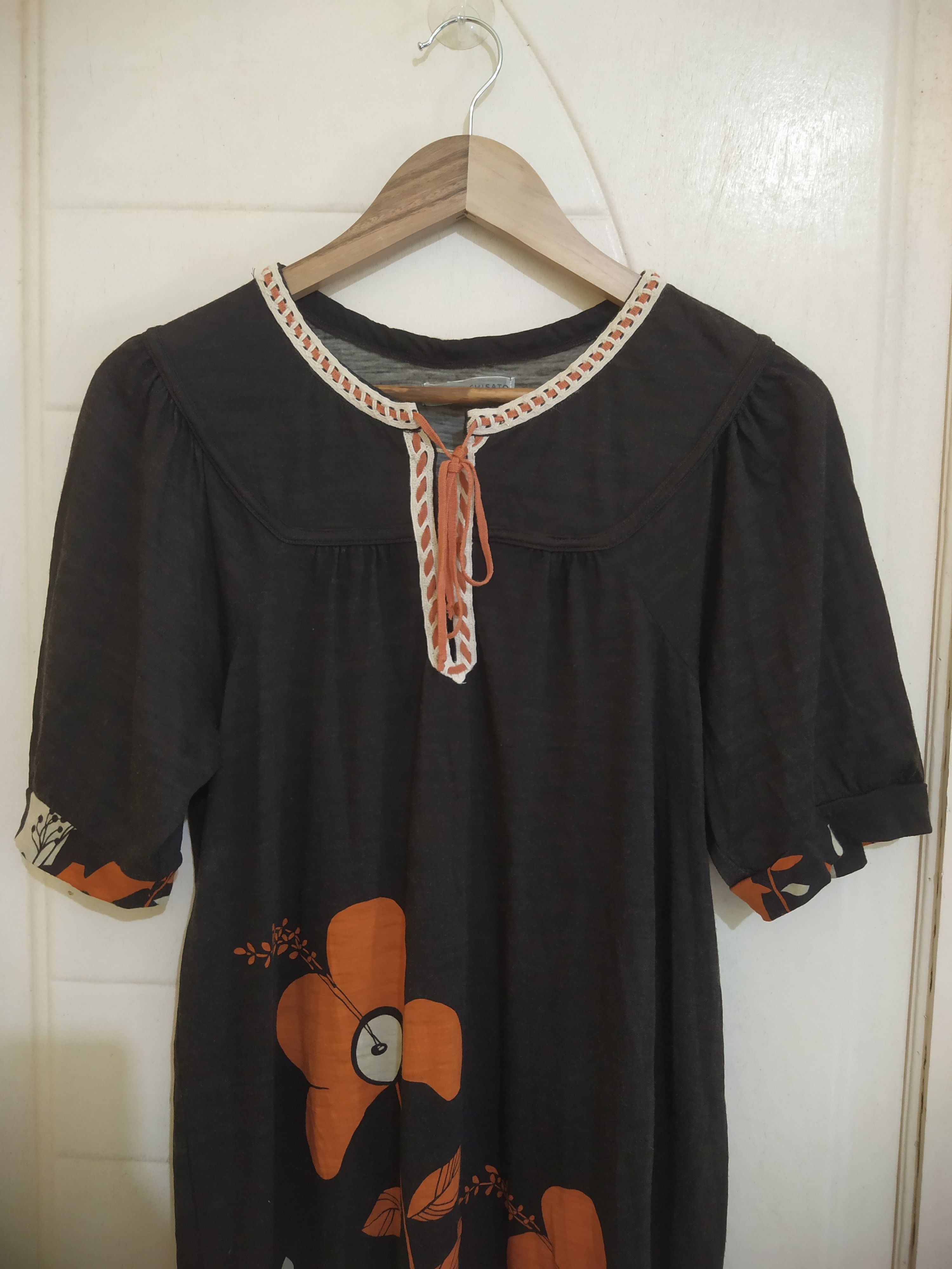 Issey Miyake Tsumori Chisato Orange Floral Art Crochet Lace-Up Neckline Size M / US 6-8 / IT 42-44 - 7 Thumbnail